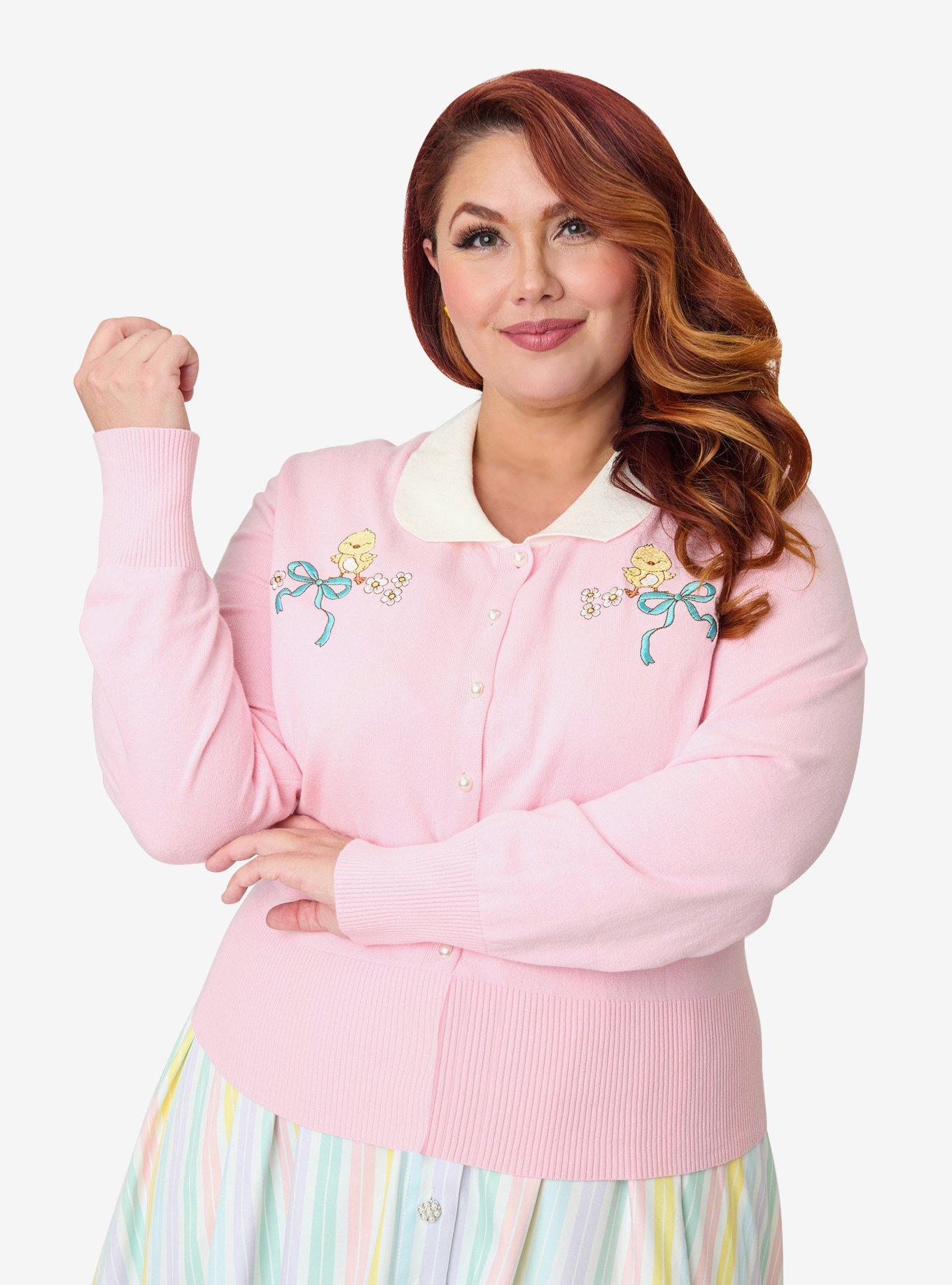 Unique Vintage Plus Pink Chick Embroidered Cardigan