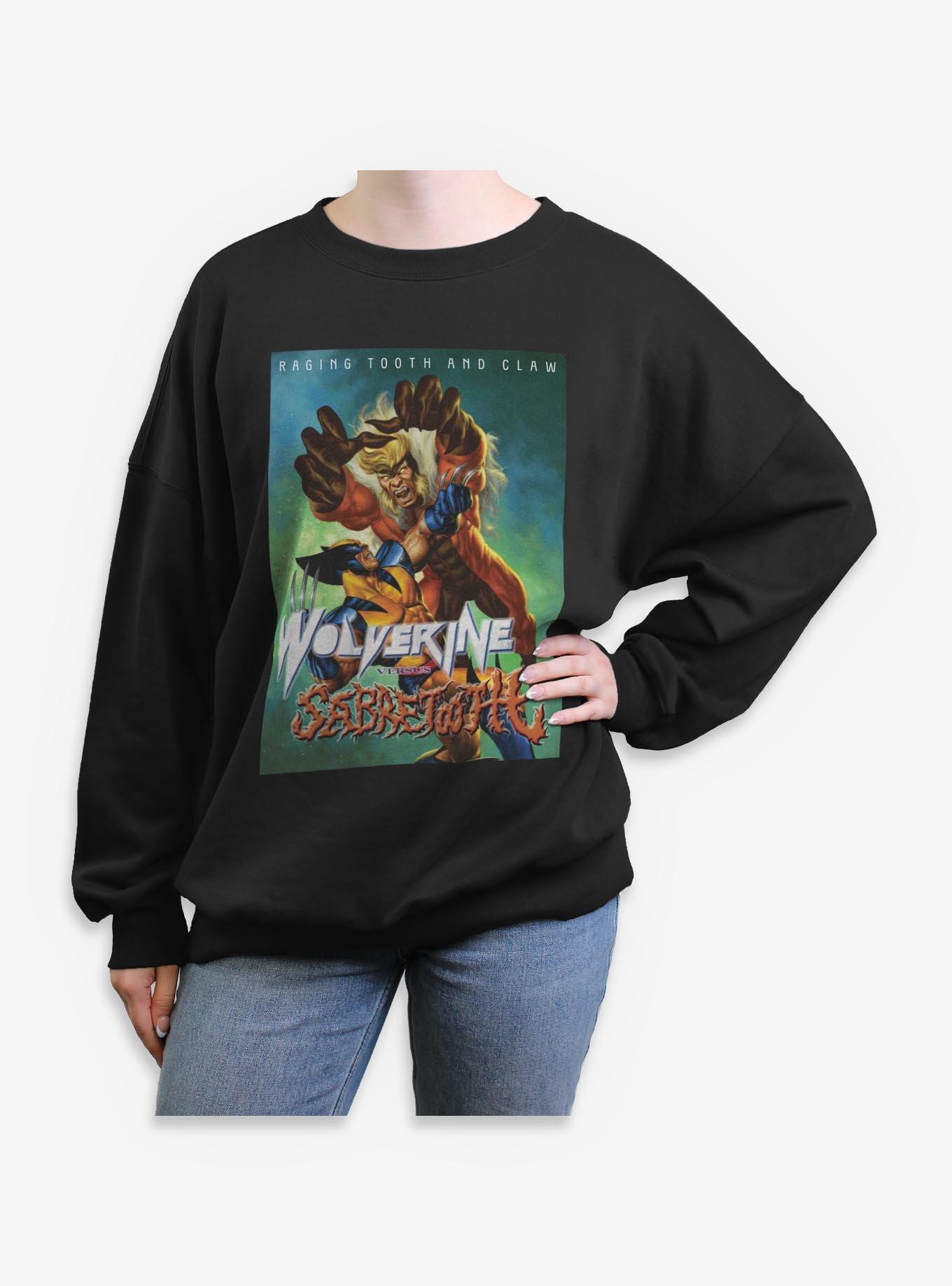Marvel X-Men Raging Tooth And Claw Wolverine And Sabretooth Womens Oversized Sweatshirt, , hi-res