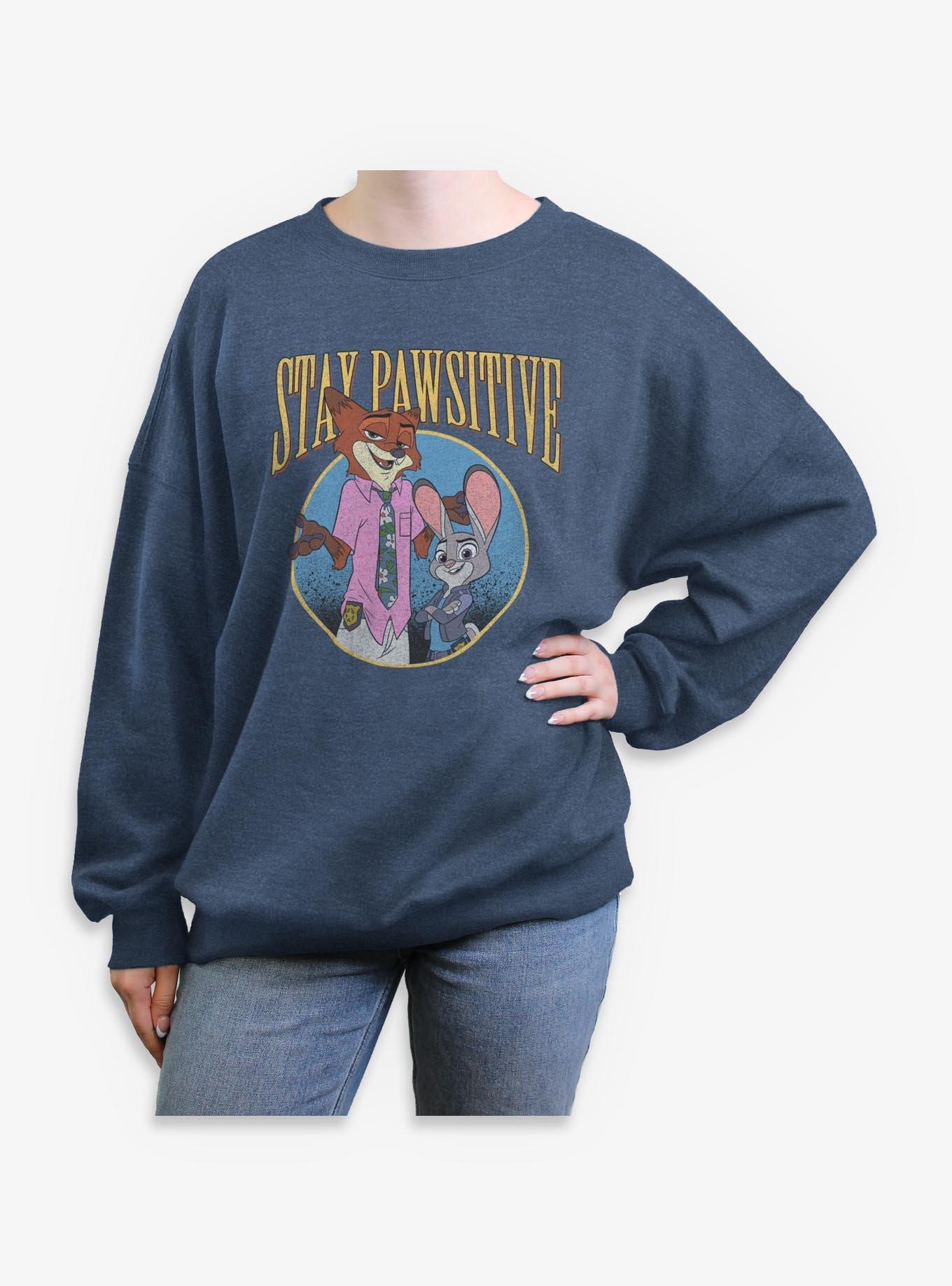 Disney Zootopia Stay Pawsitive Womens Oversized Sweatshirt, BLUEHTR, hi-res