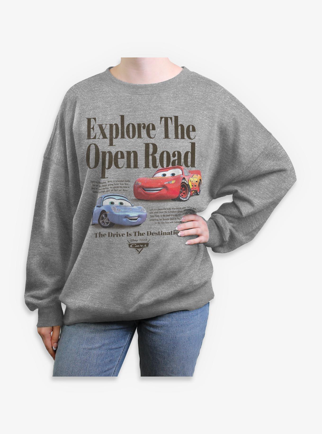 Disney Pixar Cars Explore The Open Road Womens Oversized Sweatshirt, HEATHER GR, hi-res