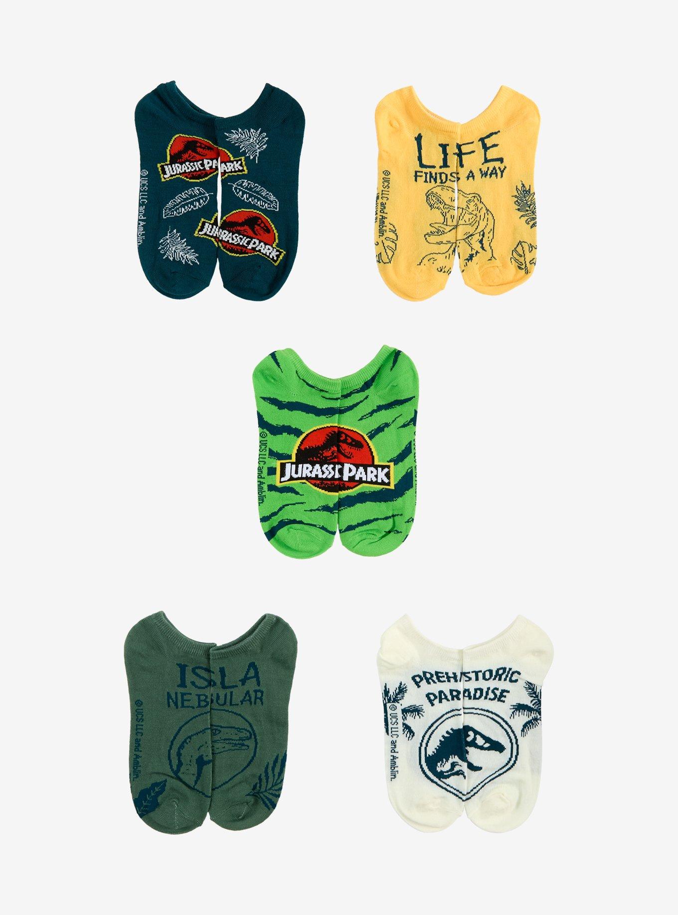 Jurassic Park Phrases No-Show Socks 5 Pairs, , hi-res