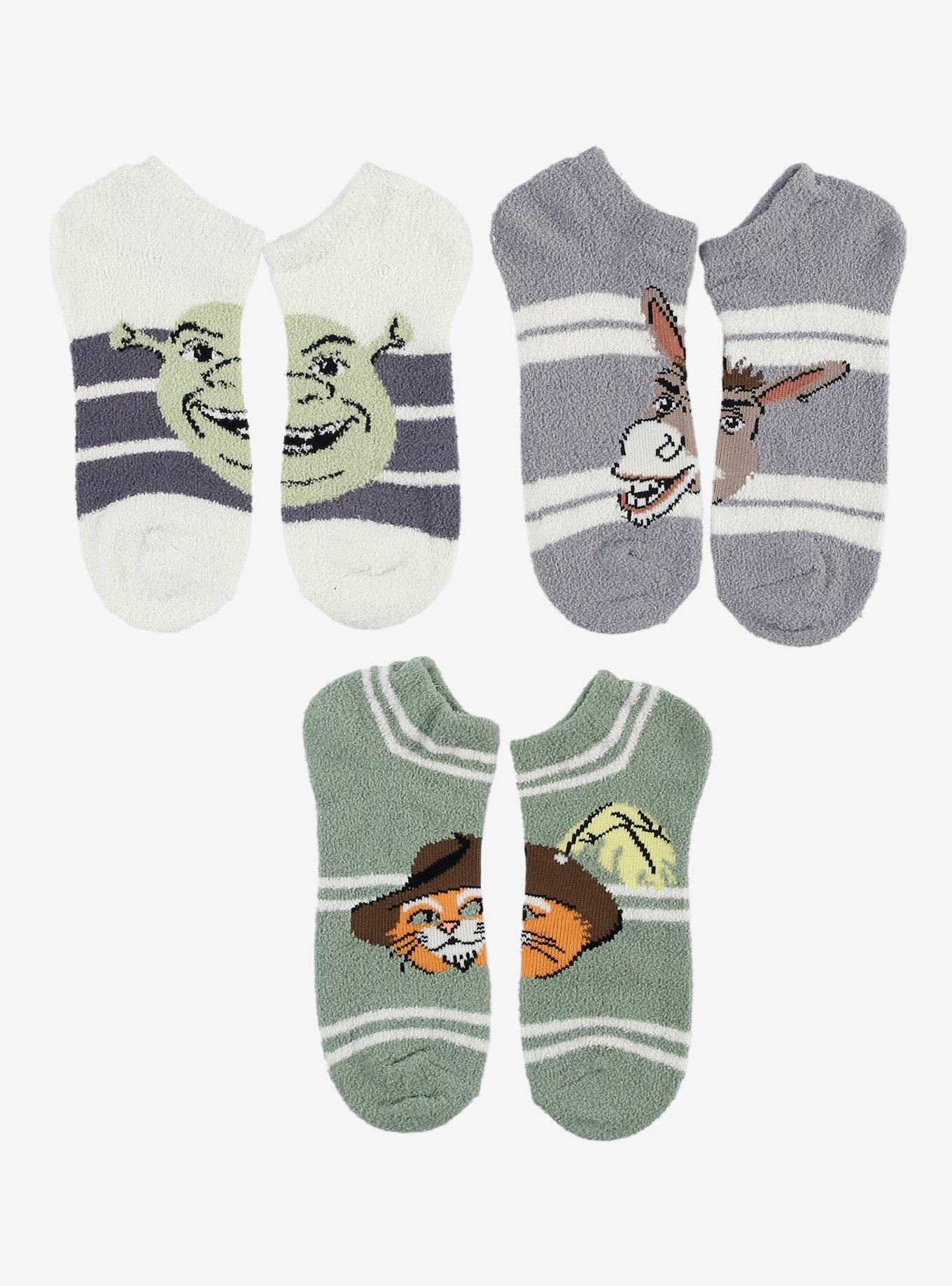 Shrek Trio Fuzzy No-Show Socks 3 Pair, , hi-res