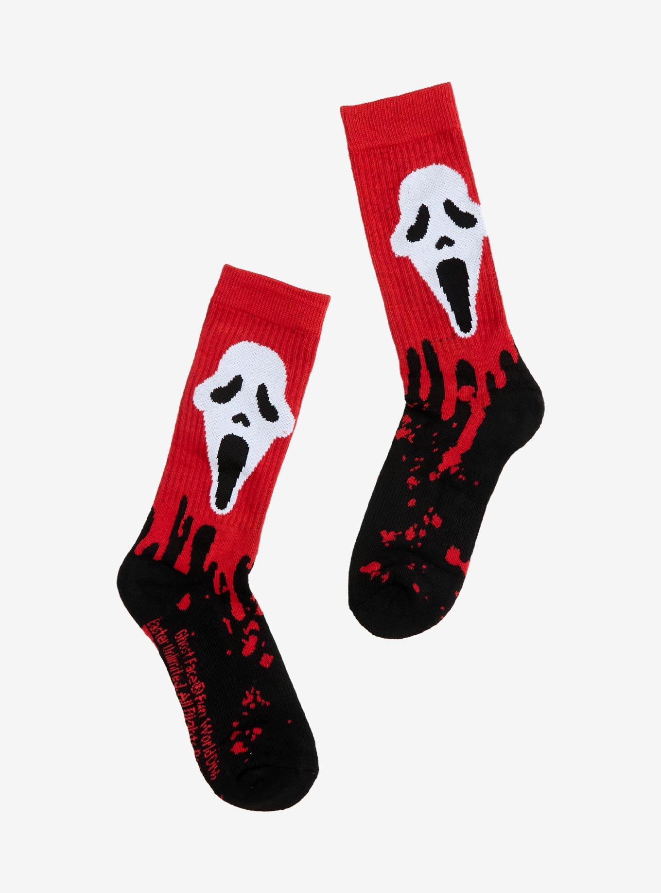 Ghost Face Red Blood Splatter Crew Socks, , hi-res