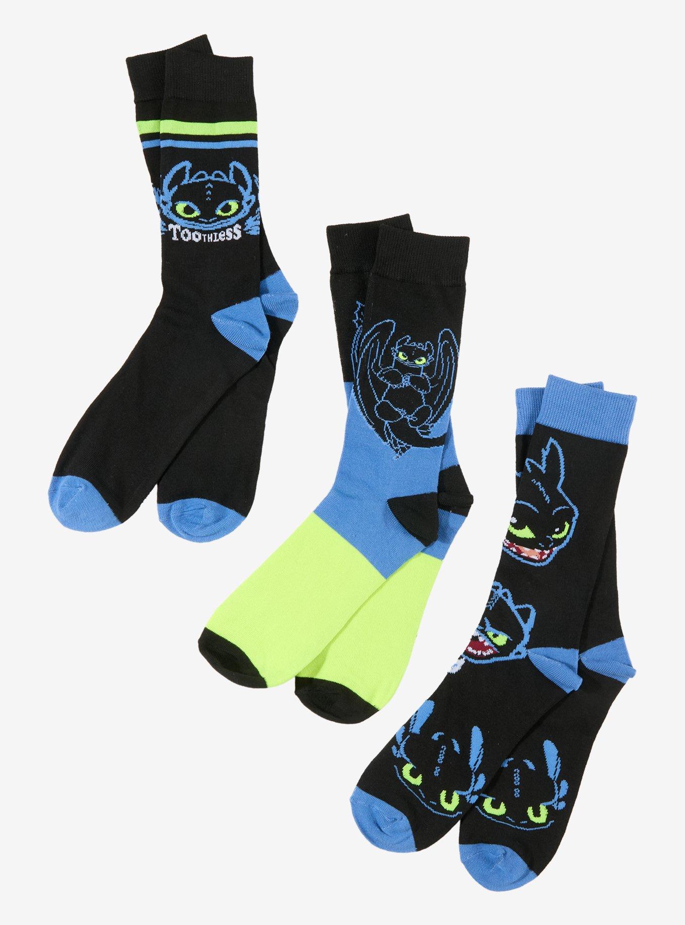 How To Train Your Dragon Toothless Blue & Green Crew Socks 3 Pair, , hi-res