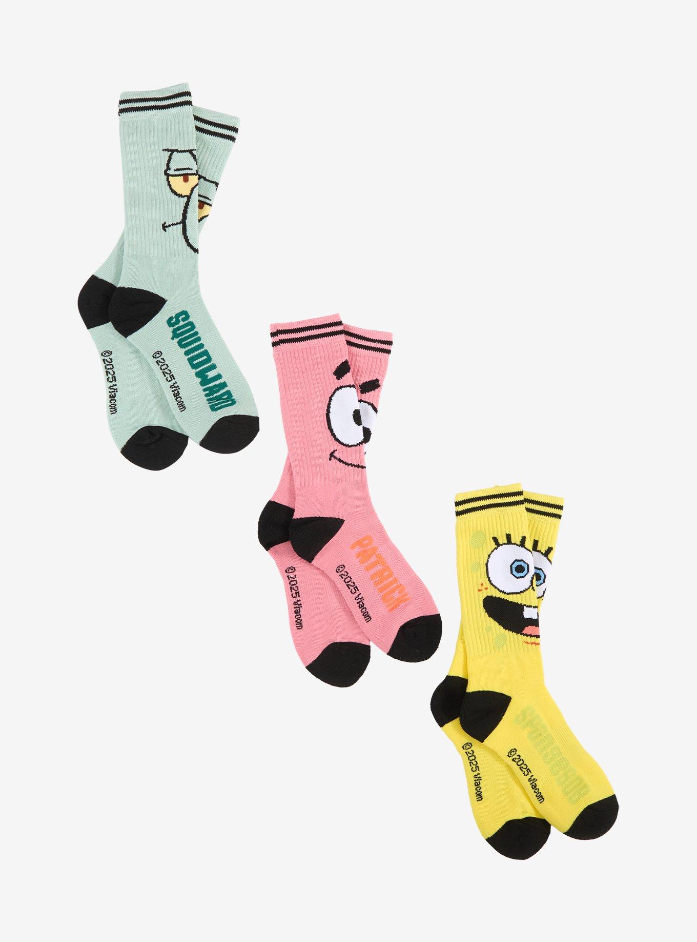 SpongeBob SquarePants Trio Faces Crew Socks 3 Pair, , hi-res