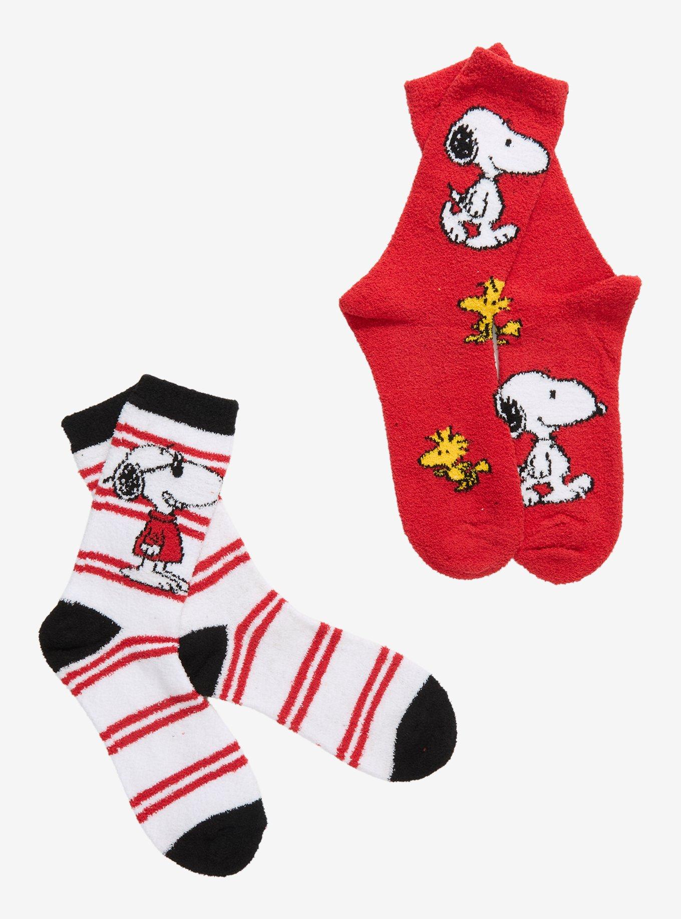 Peanuts Snoopy & Woodstock Stripe Fuzzy Socks 2 Pair, , hi-res