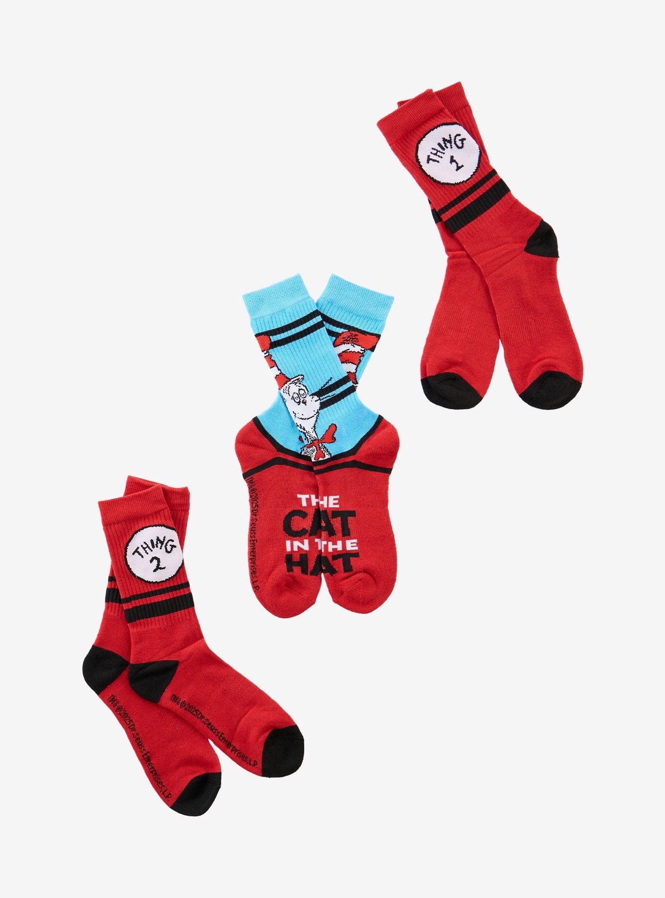 Dr. Seuss Cat In The Hat Thing 1 & 2 Crew Socks 3 Pair, , hi-res