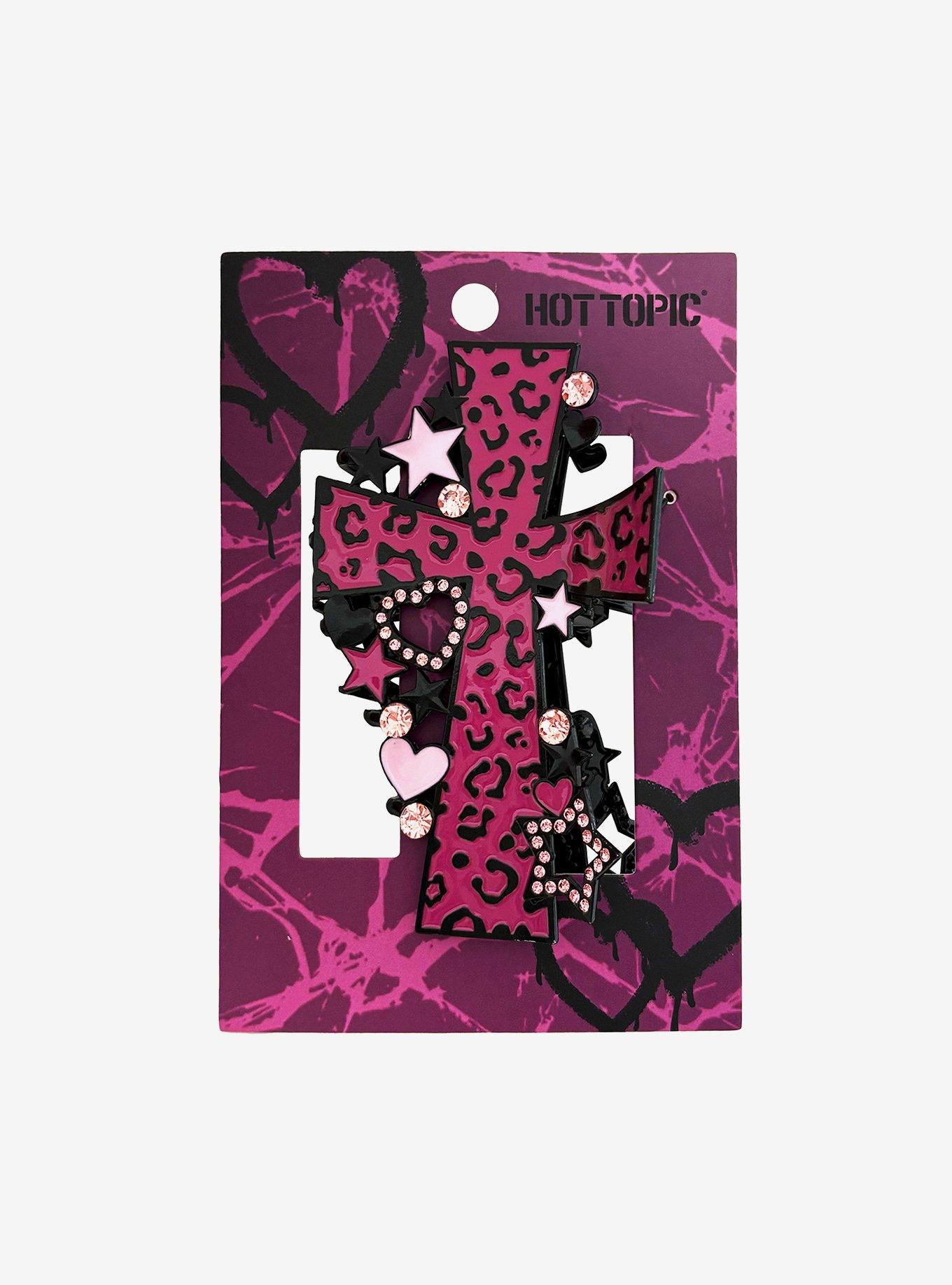 Leopard Cross Rhinestone Claw Hair Clip, , hi-res