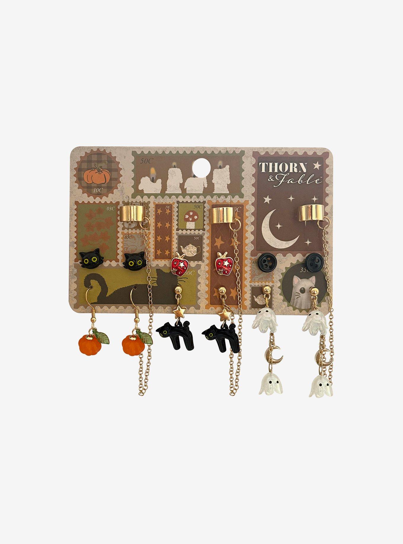 Thorn & Fable Fall Icon Ghost Cat Earring Set, , hi-res