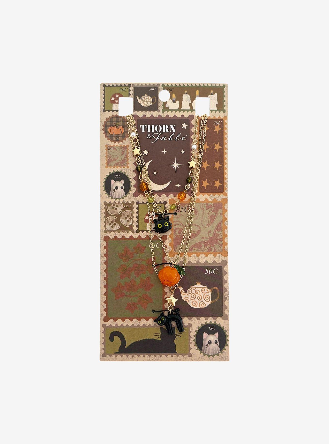 Thorn & Fable Fall Cat Pumpkin Necklace Set, , hi-res