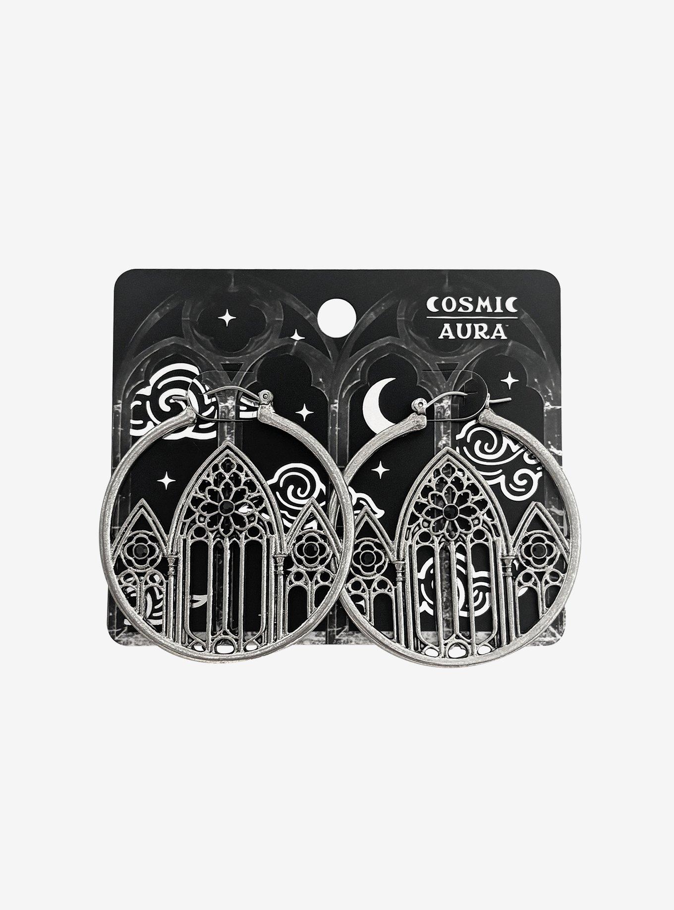 Cosmic Aura Gothic Cathedral Hoop Earrings, , hi-res