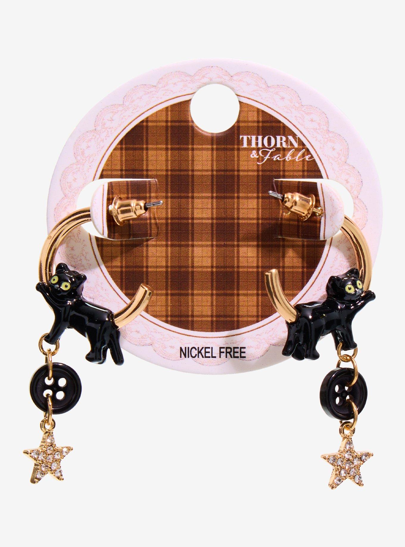 Thorn & Fable Cat Button Star Earrings, , hi-res