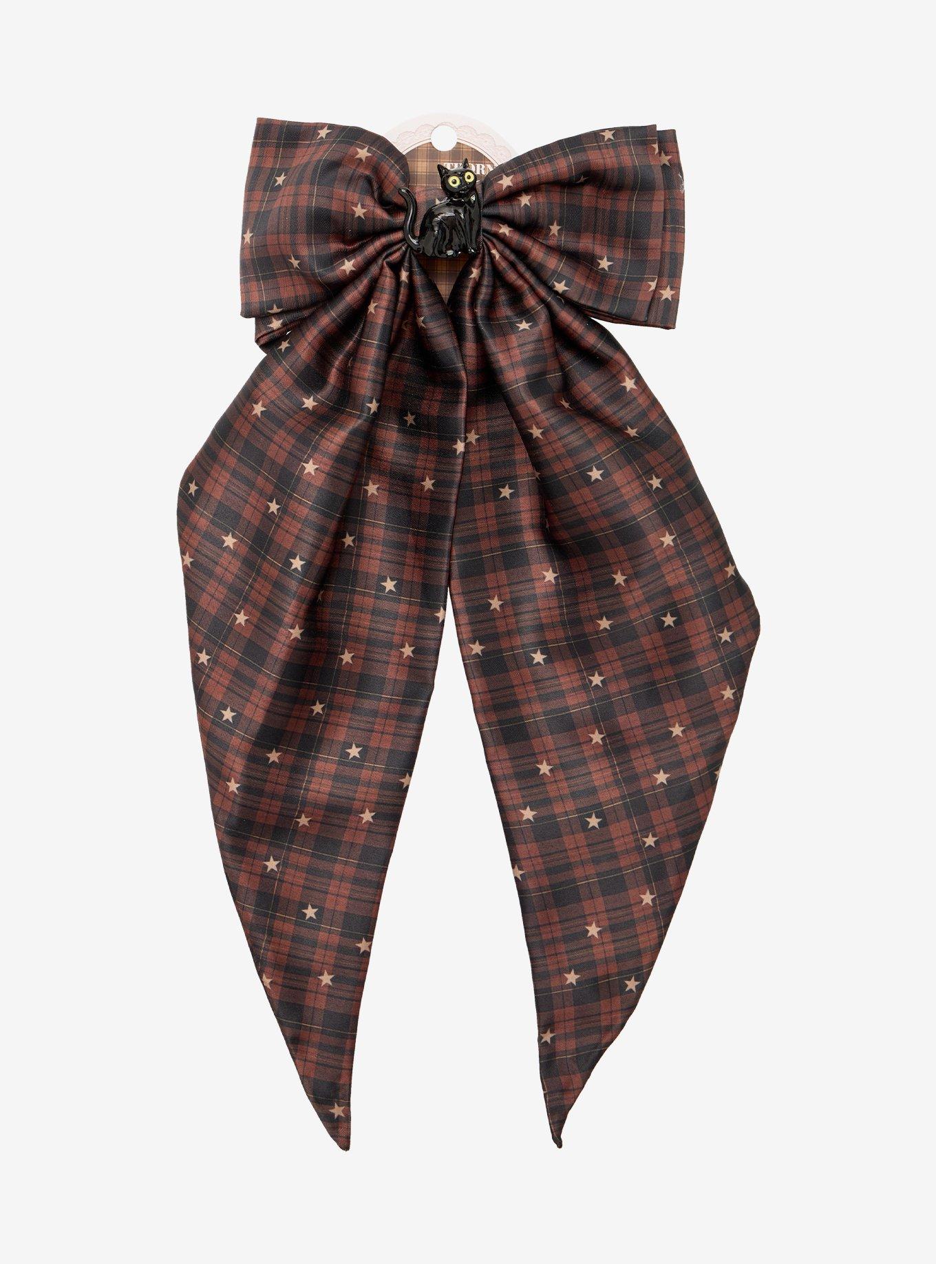 Thorn & Fable Black Cat Plaid Hair Bow, , hi-res