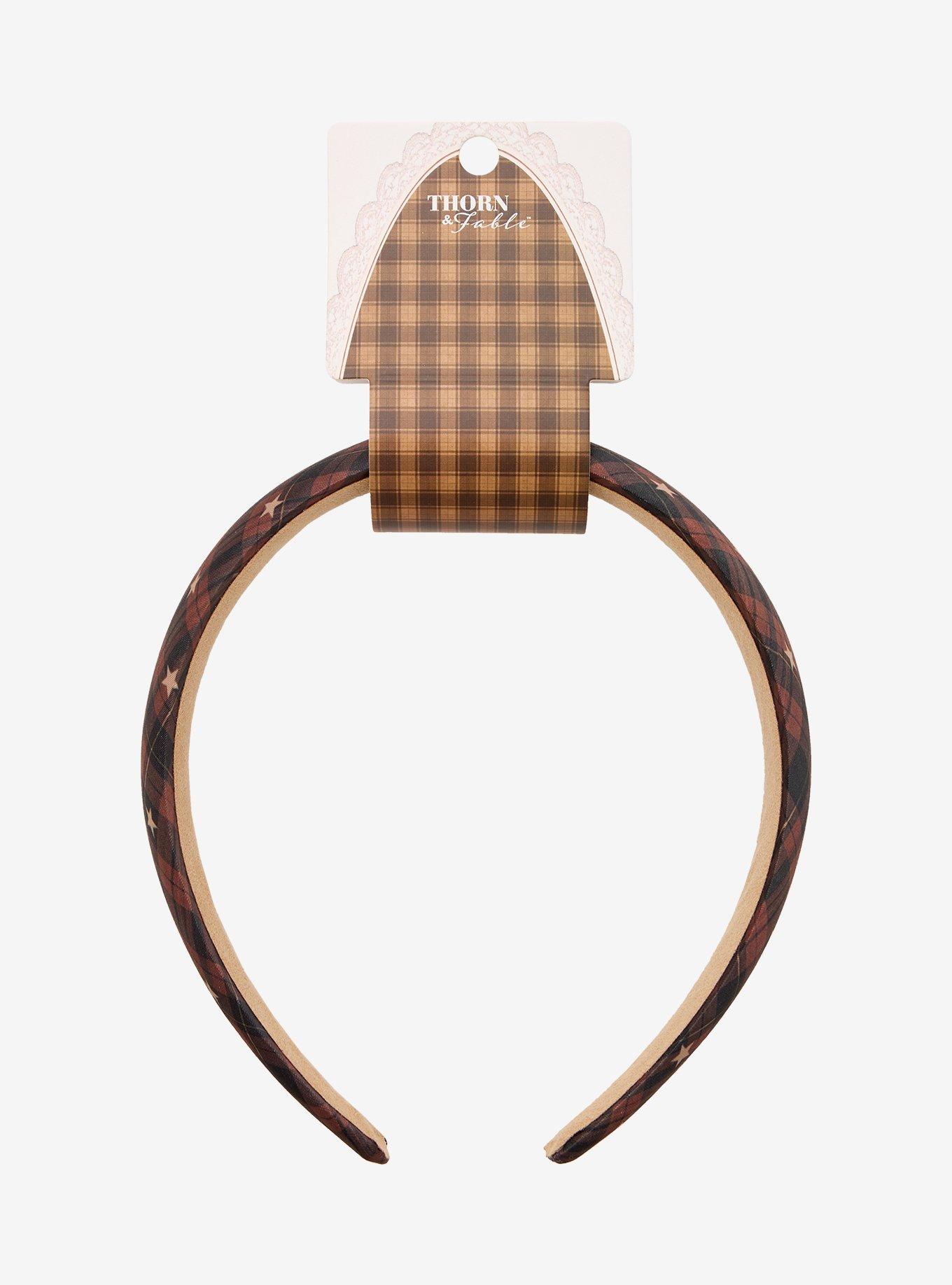 Thorn & Fable Brown Plaid Star Headband