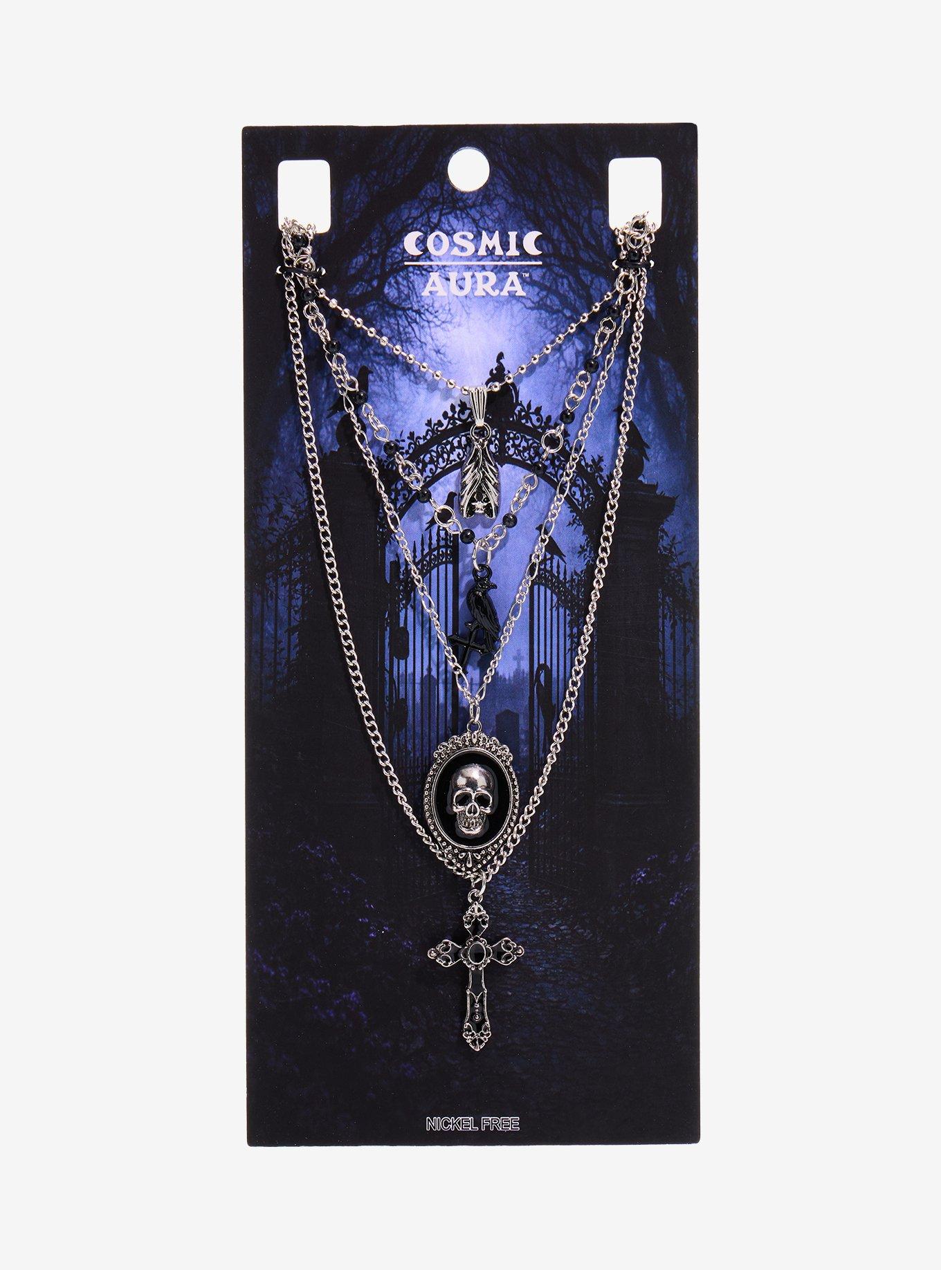 Cosmic Aura Skull Frame Bat Necklace Set, , hi-res