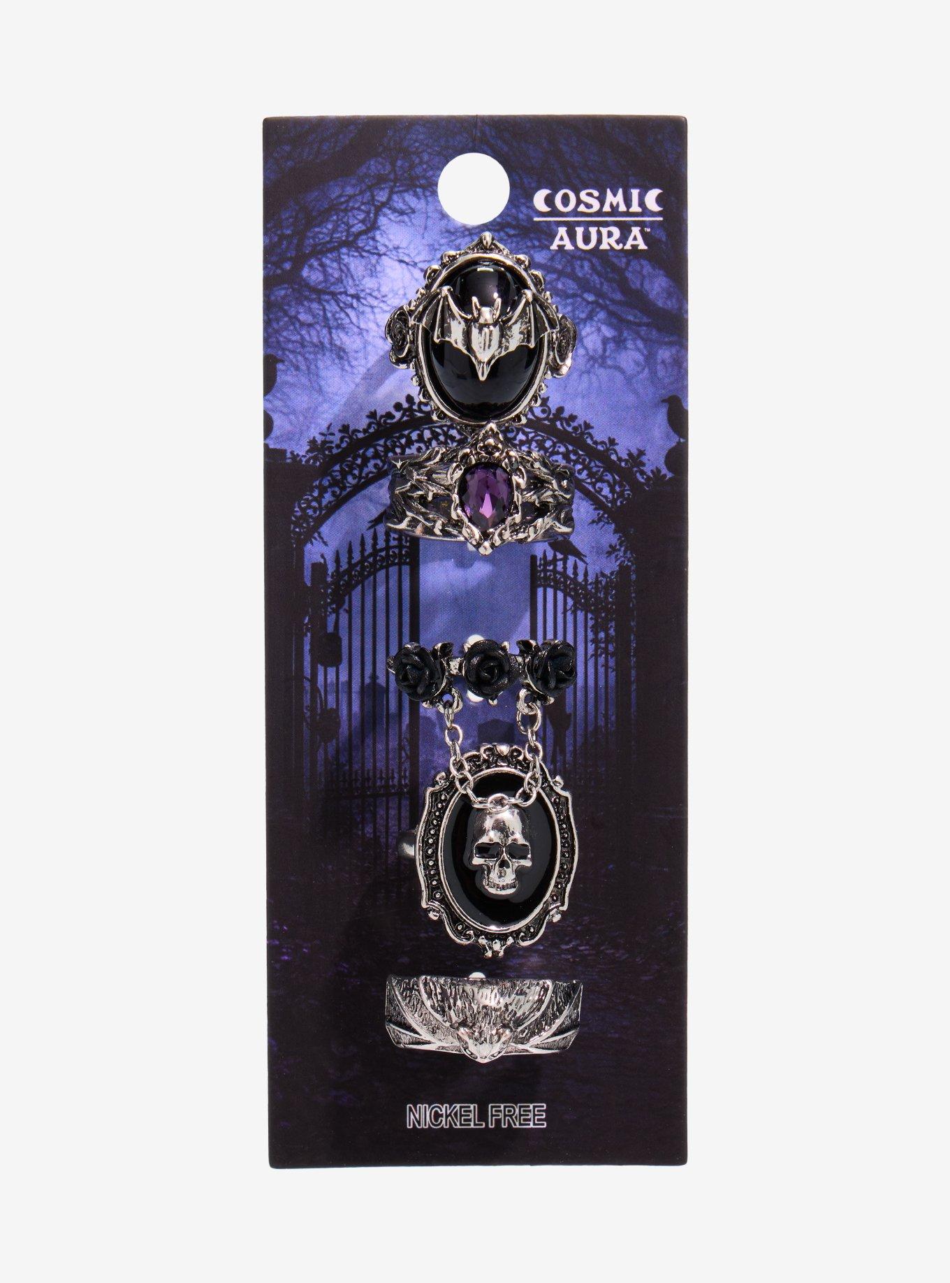 Cosmic Aura Gothic Bat Ring Set, , hi-res
