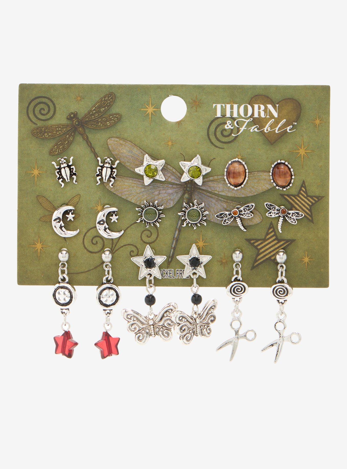 Thorn & Fable Dragonfly Grunge Forest Stud Earring Set, , hi-res