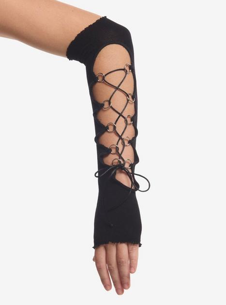 Black Lace-Up Arm Warmers | Hot Topic