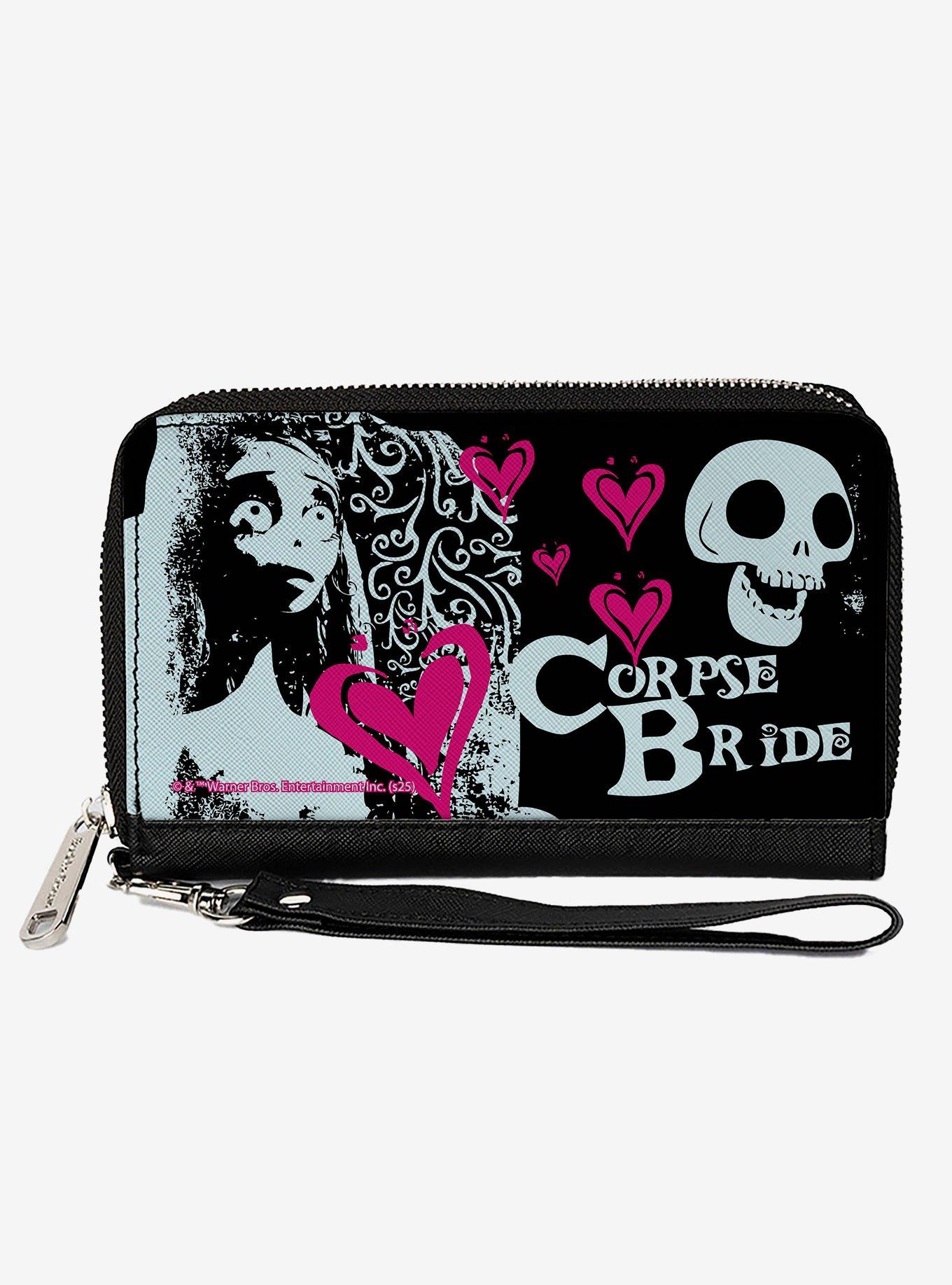 Corpse Bride Emily Hearts & Skull Zip Around Wallet, , hi-res