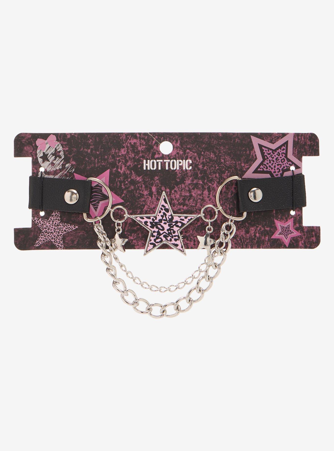 Leopard Star Chain Faux Leather Choker, , hi-res