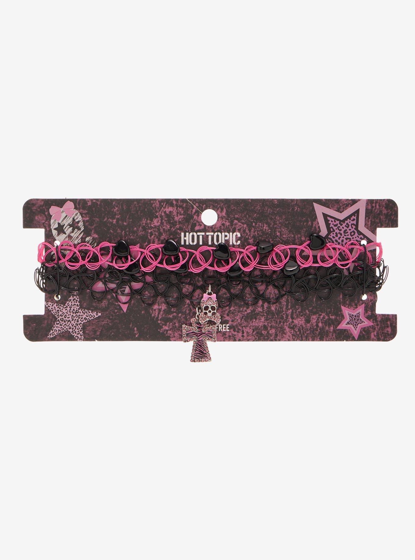 Skull & Crossbones Rhinestone Cross Tattoo Choker Set, , hi-res