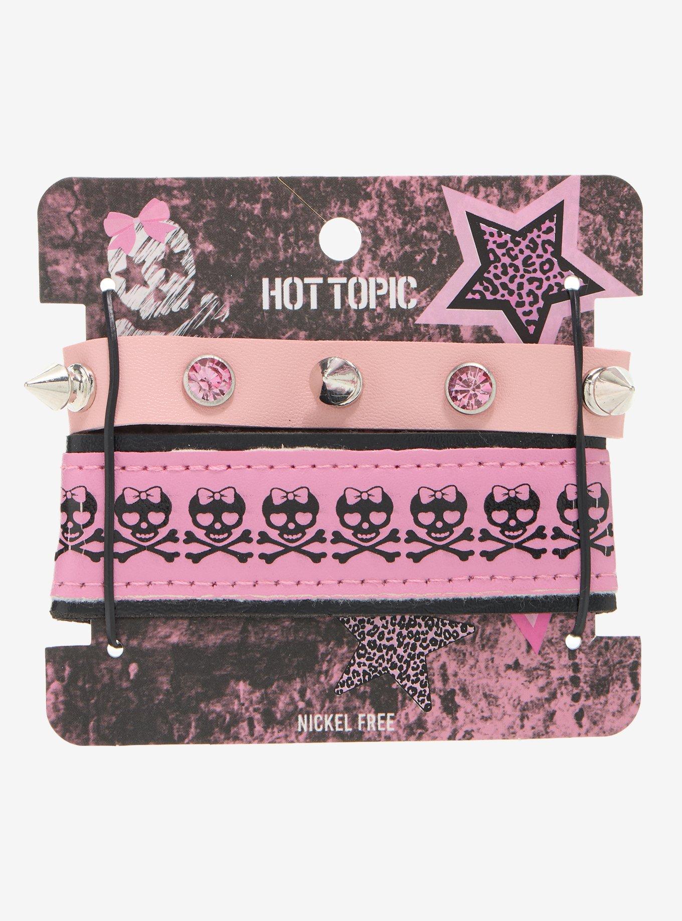 Pink Skull & Crossbones Faux Leather bracelet Set, , hi-res