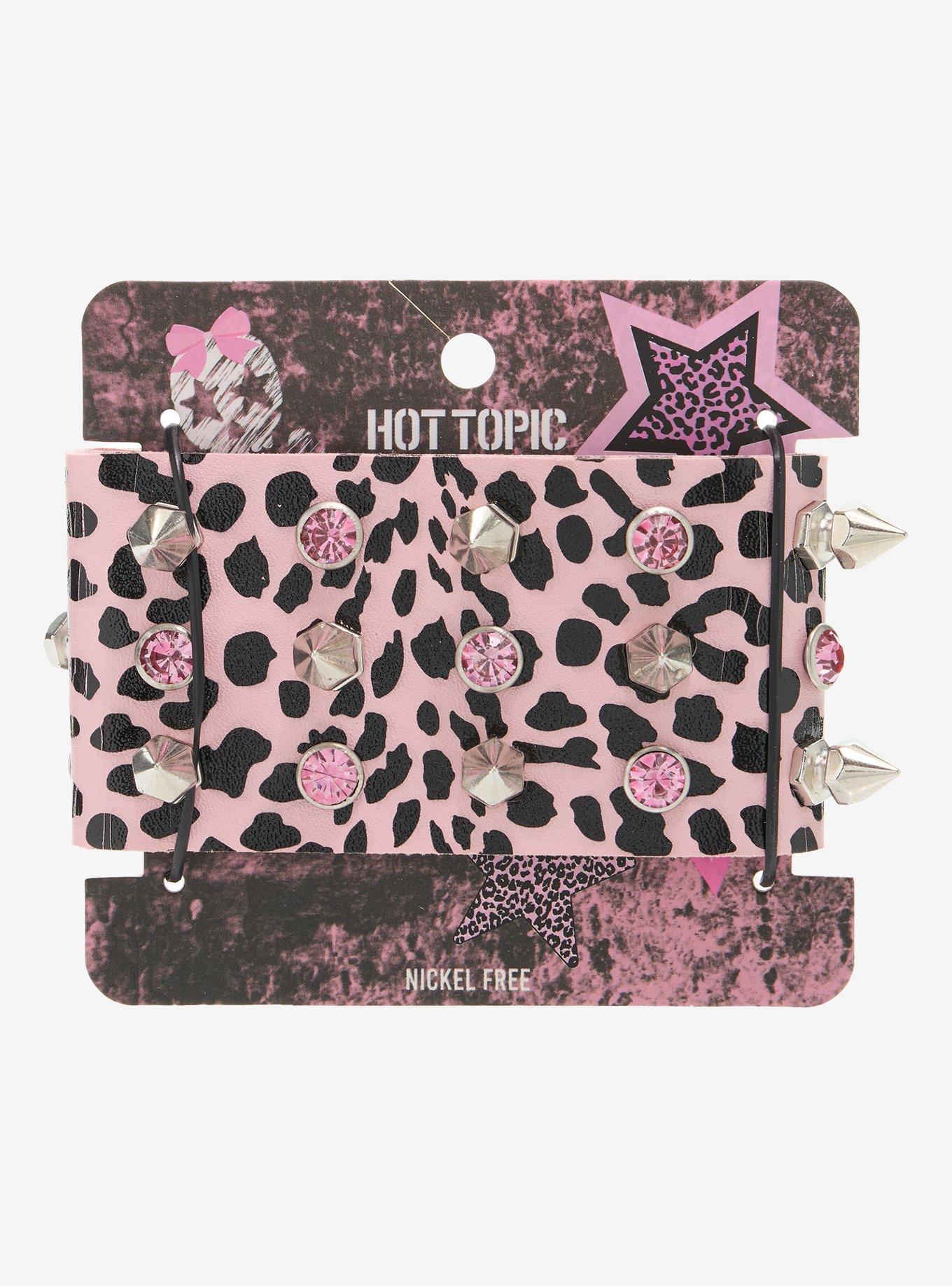 Pink Leopard Stud Gem Spike Cuff Bracelet, , hi-res