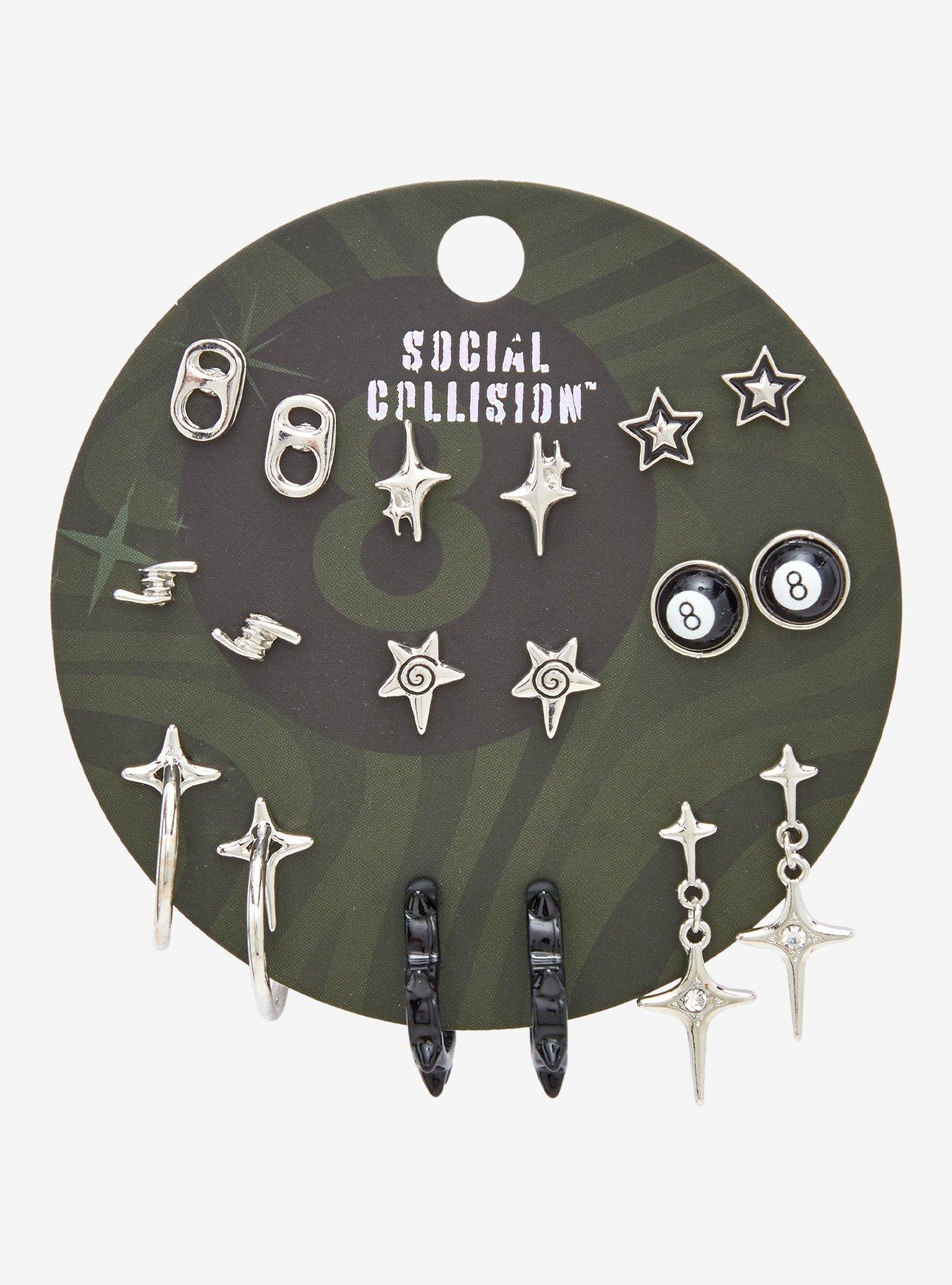 Social Collision Star Heart 8-Ball Earring Set, , hi-res
