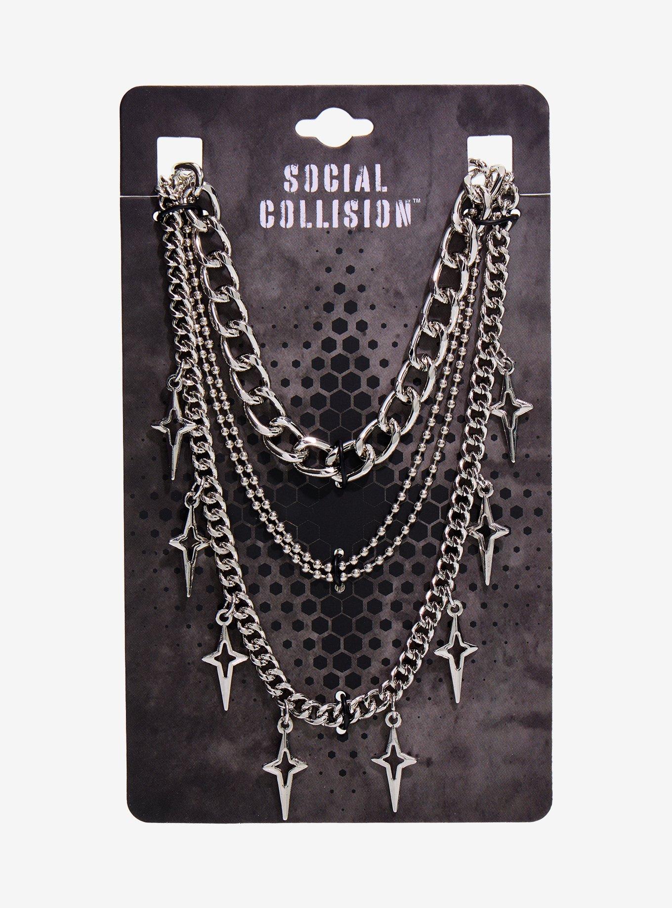 Social Collision Pointed Star Chain Necklace Set, , hi-res