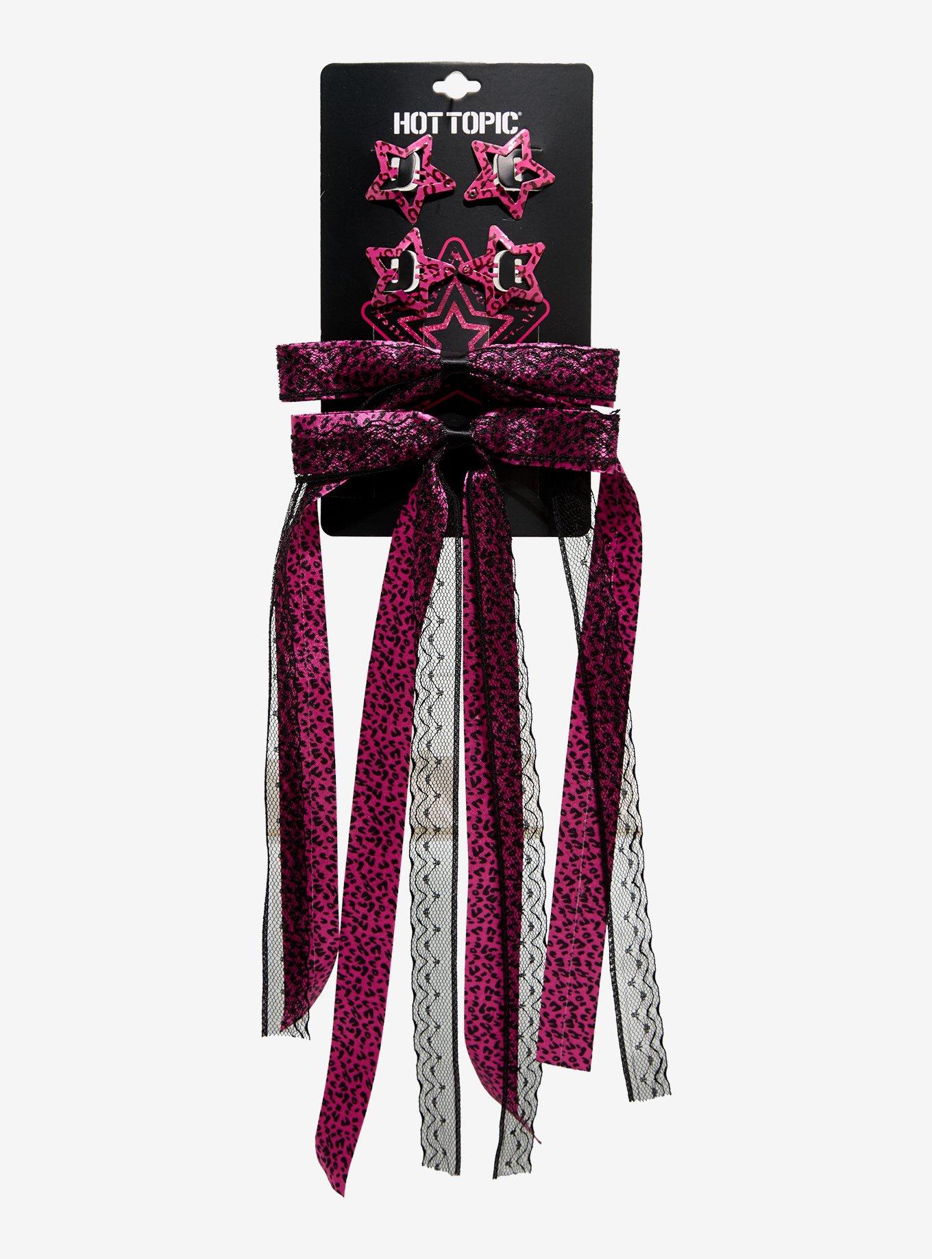 Pink Leopard Star Bow Hair Clip Set, , hi-res