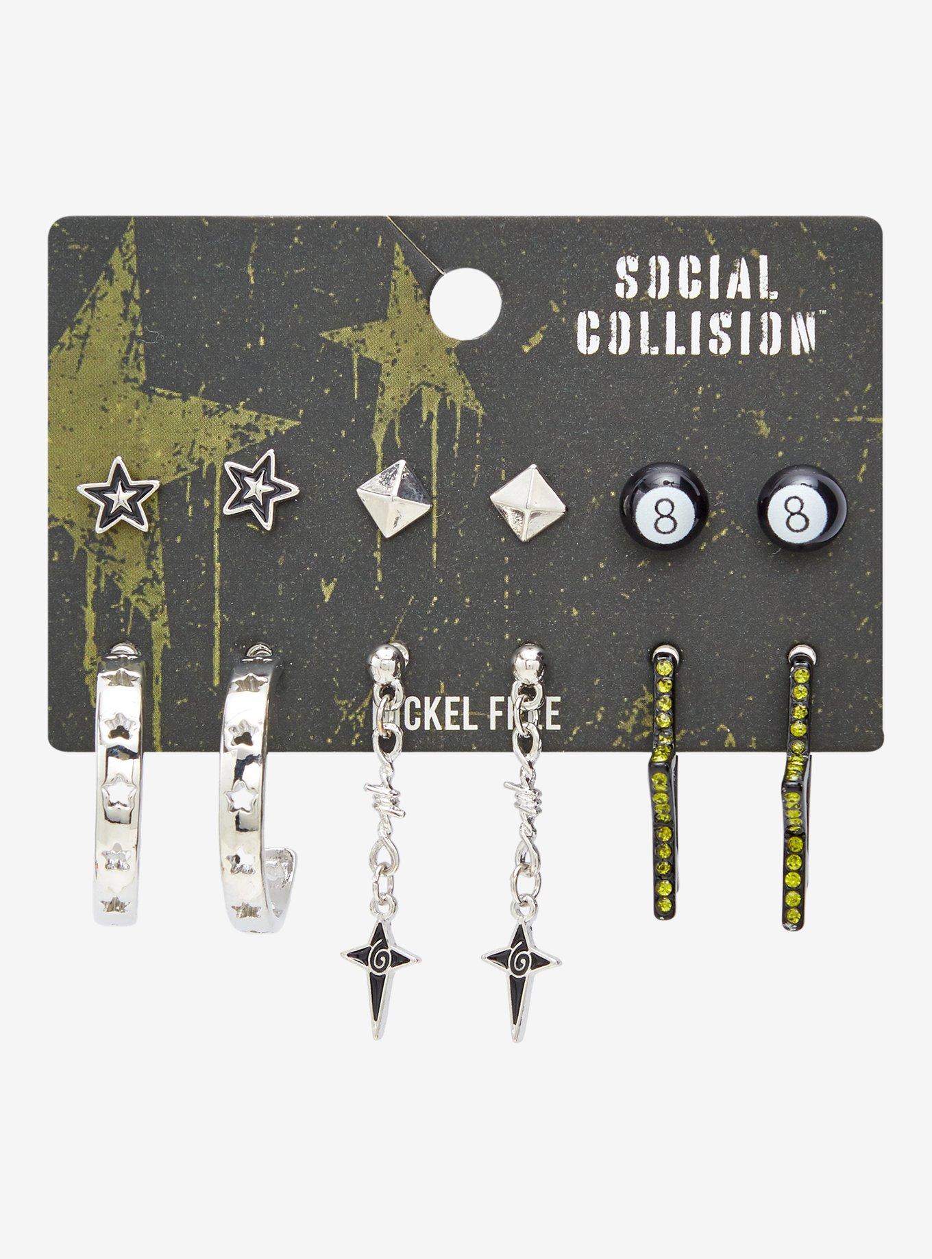 Social Collision Star 8-Ball Earring Set, , hi-res