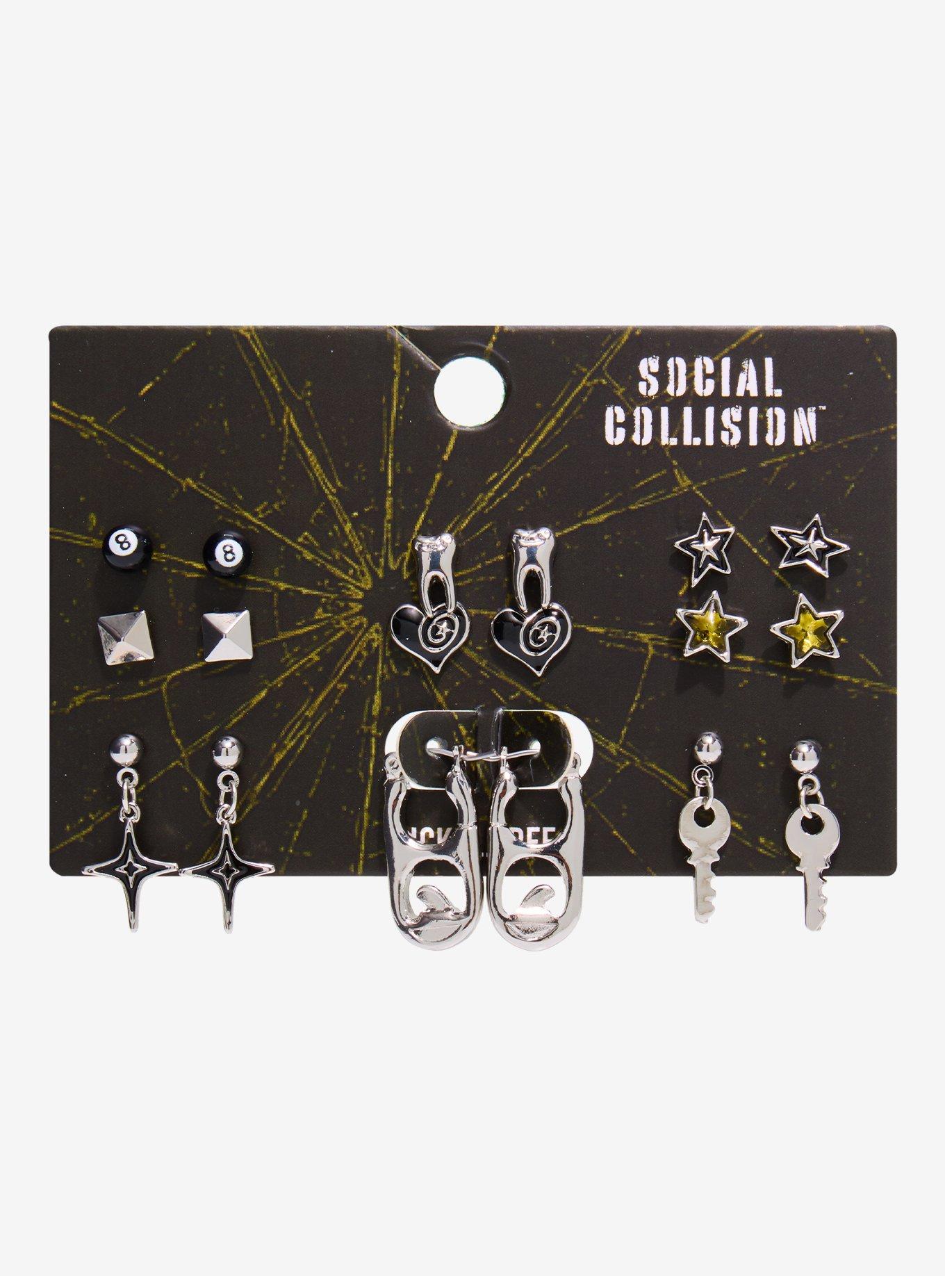 Social Collision Star Heart Key Stud Earring Set, , hi-res