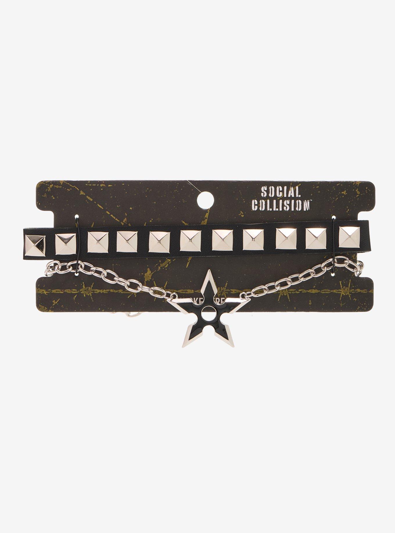 Social Collision Shuriken Star Stud Necklace Set, , hi-res