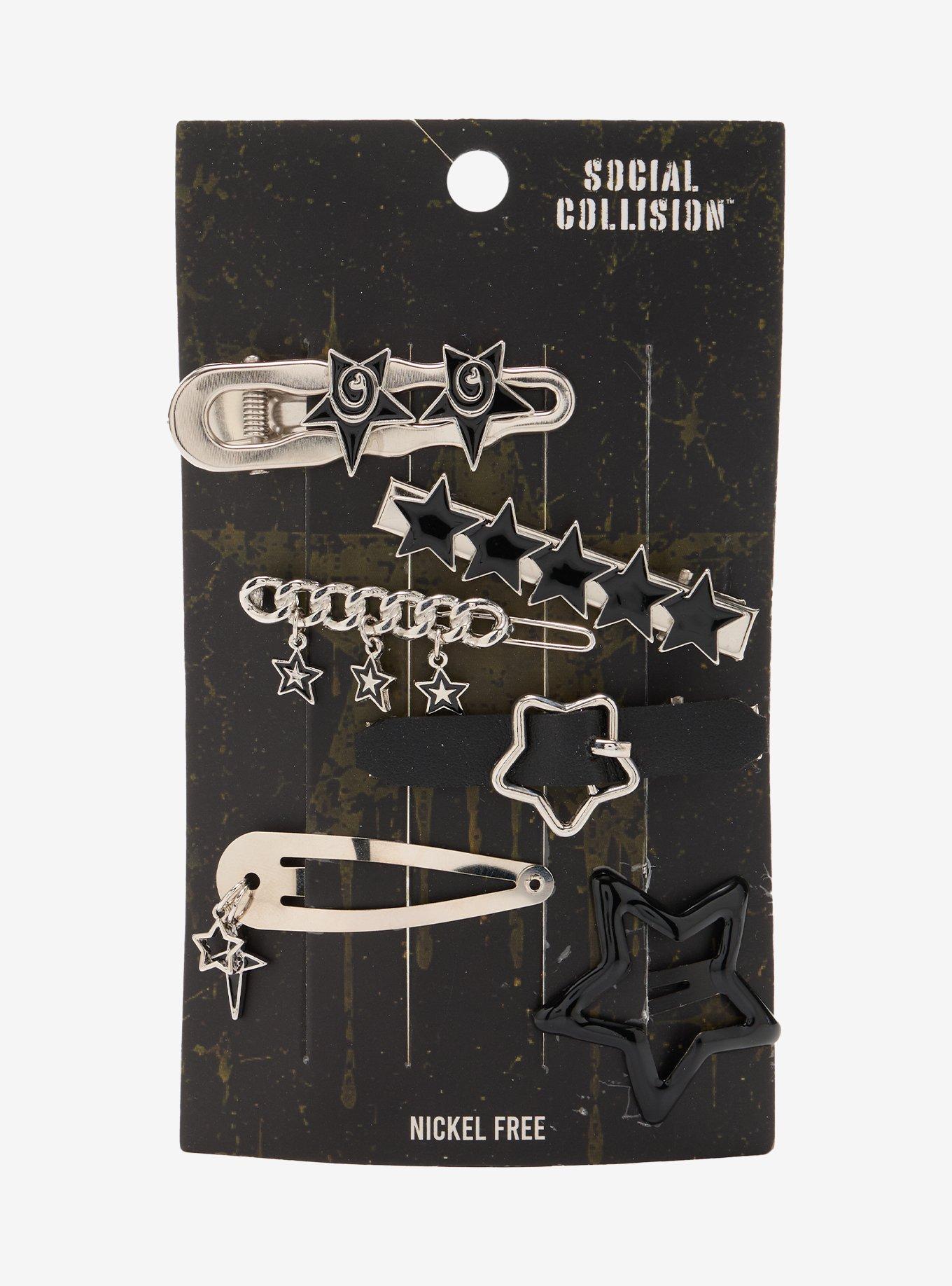 Social Collision Black & Silver Star Hair Clip Set, , hi-res