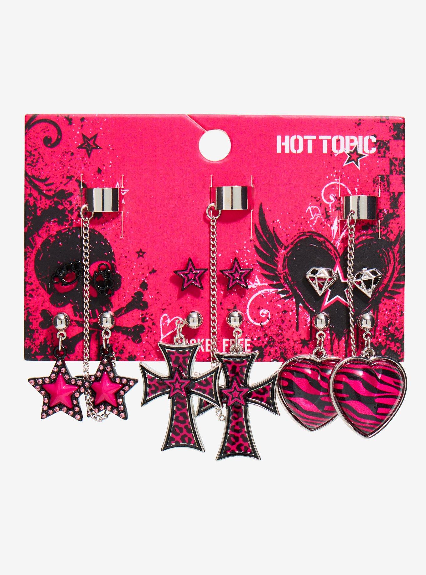 Pink Leopard Star Cross Cuff Earring Set, , hi-res
