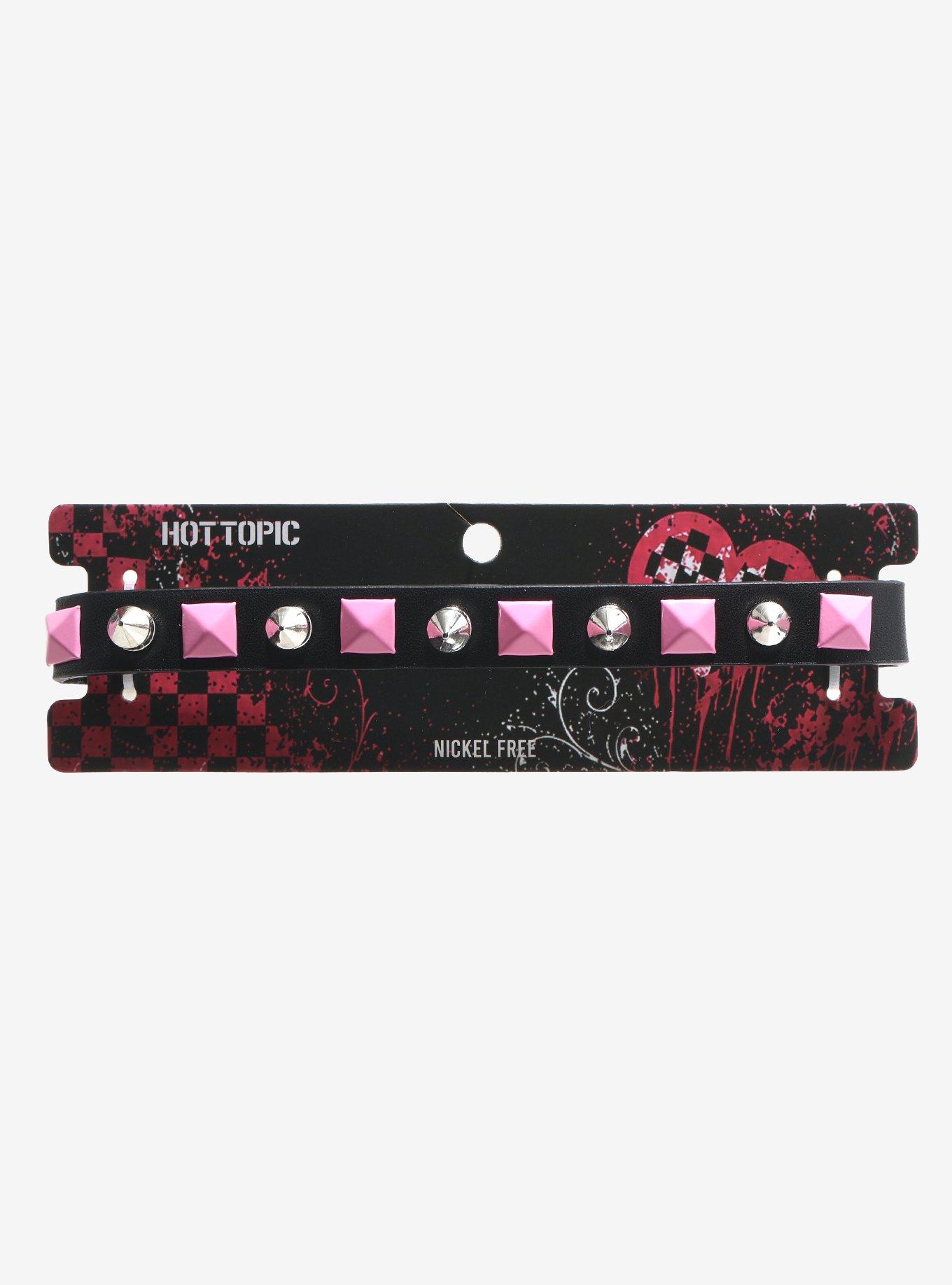 Pink Pyramid Stud Spike Choker, , hi-res