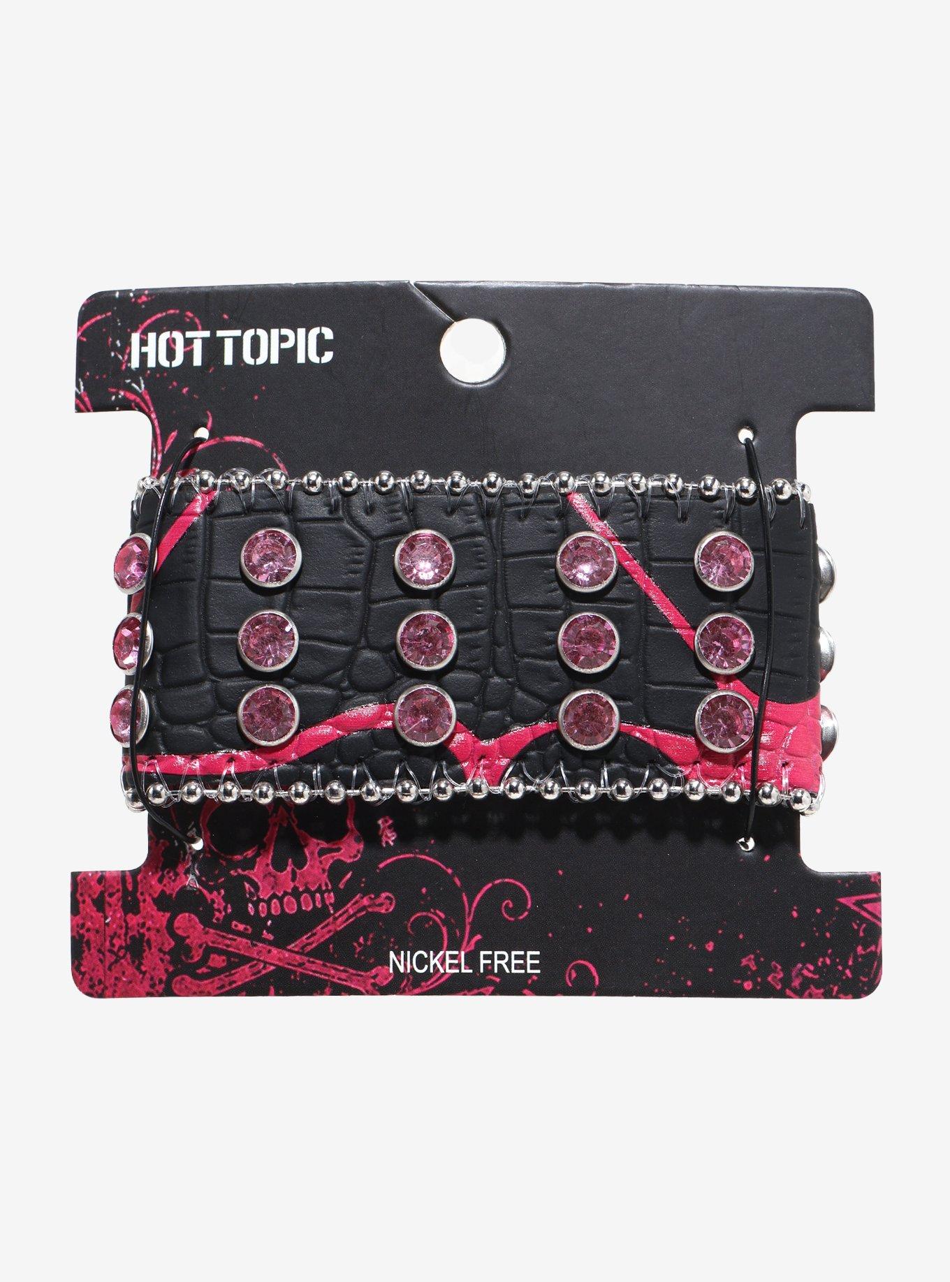 Pink & Black Bling Cuff Bracelet, , hi-res