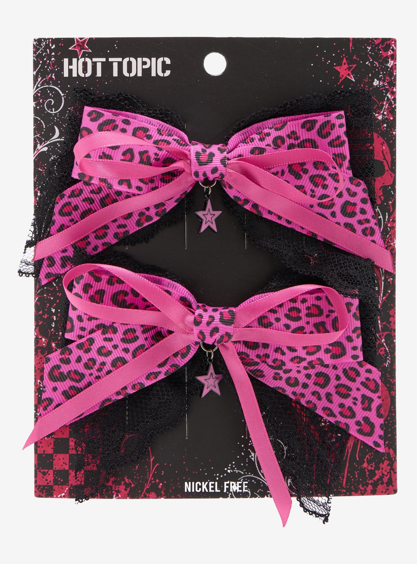 Pink Leopard Star Bow Hair Clip Set, , hi-res