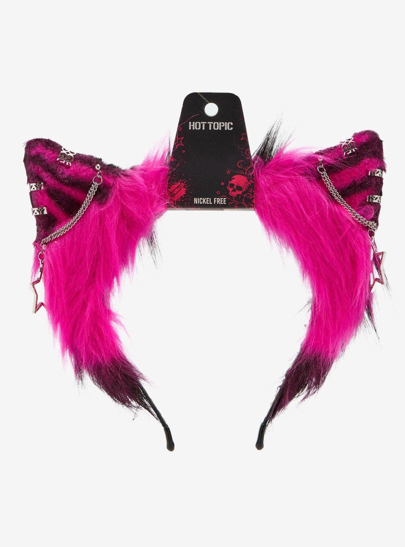Hot Pink & Black Stripe Cat Ear Headband, , hi-res