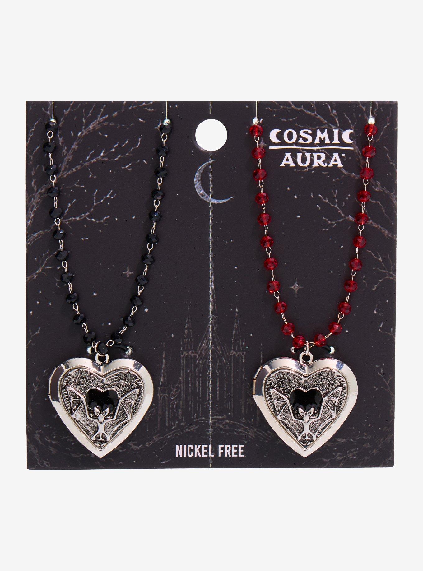 Cosmic Aura Bat Heart Locket Best Friend Necklace Set, , hi-res