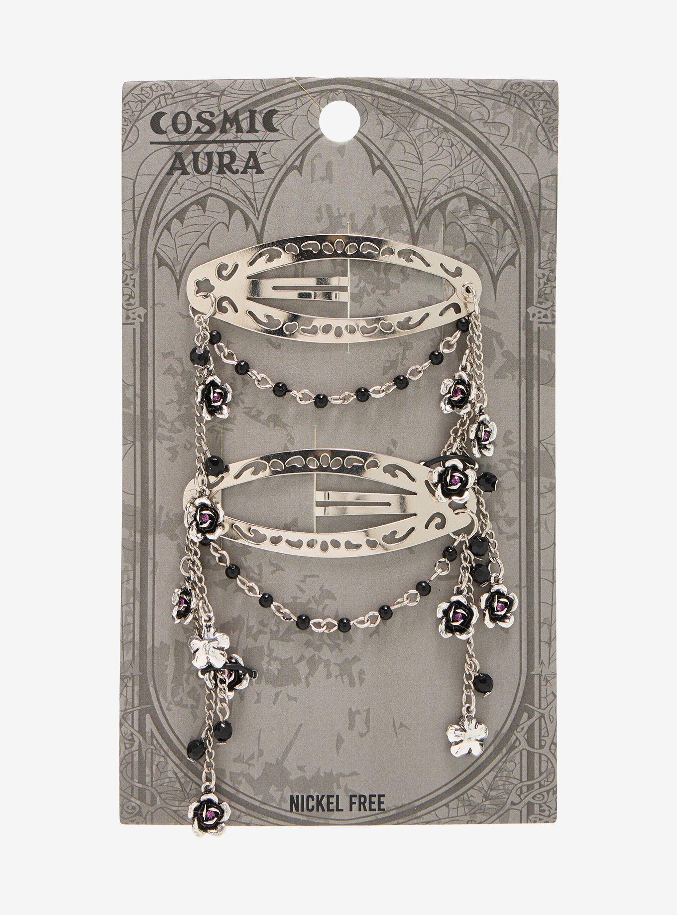 Cosmic Aura Gothic Floral Hair Clip Set, , hi-res