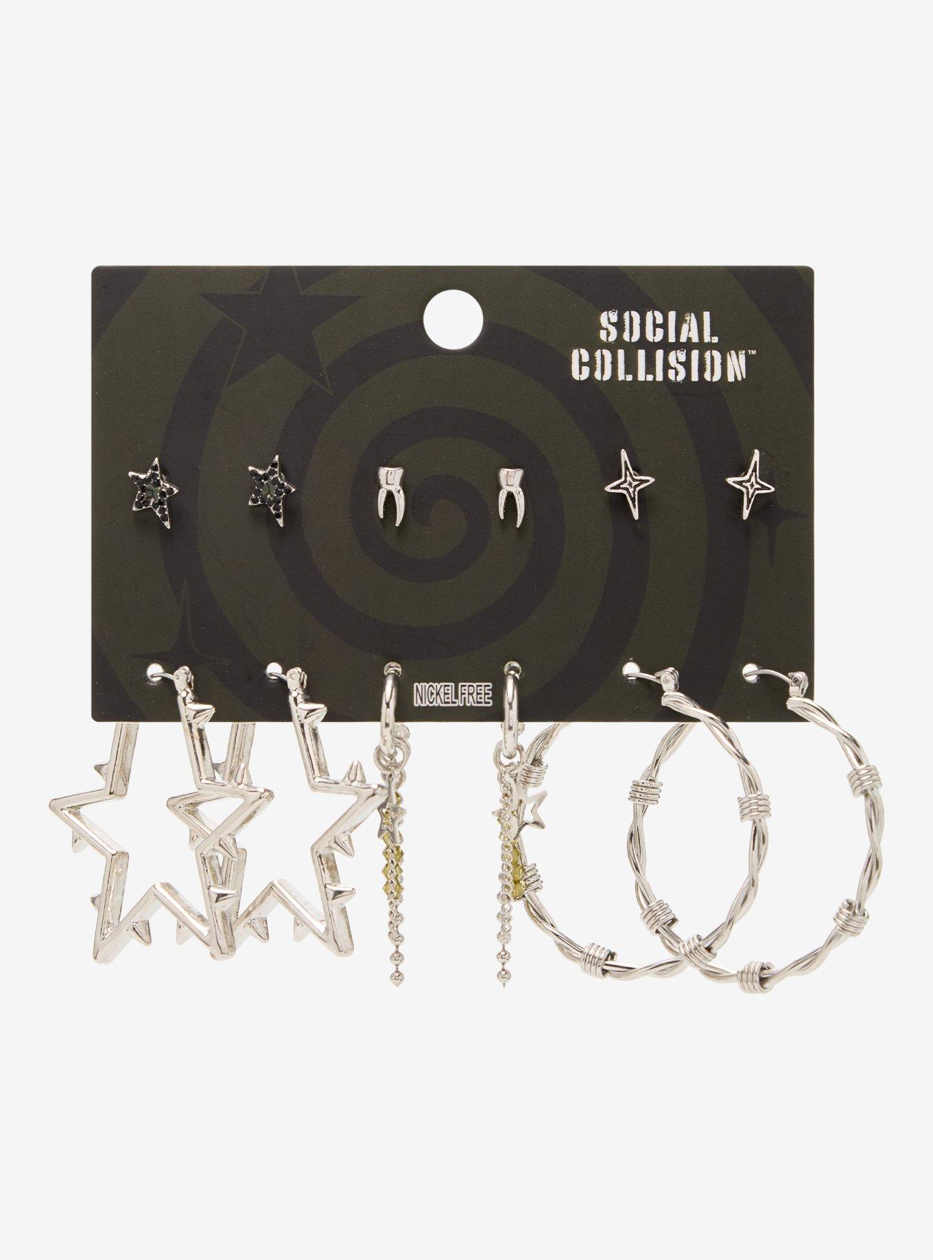 Social Collision Star Barbed Wire Teeth Earring Set, , hi-res