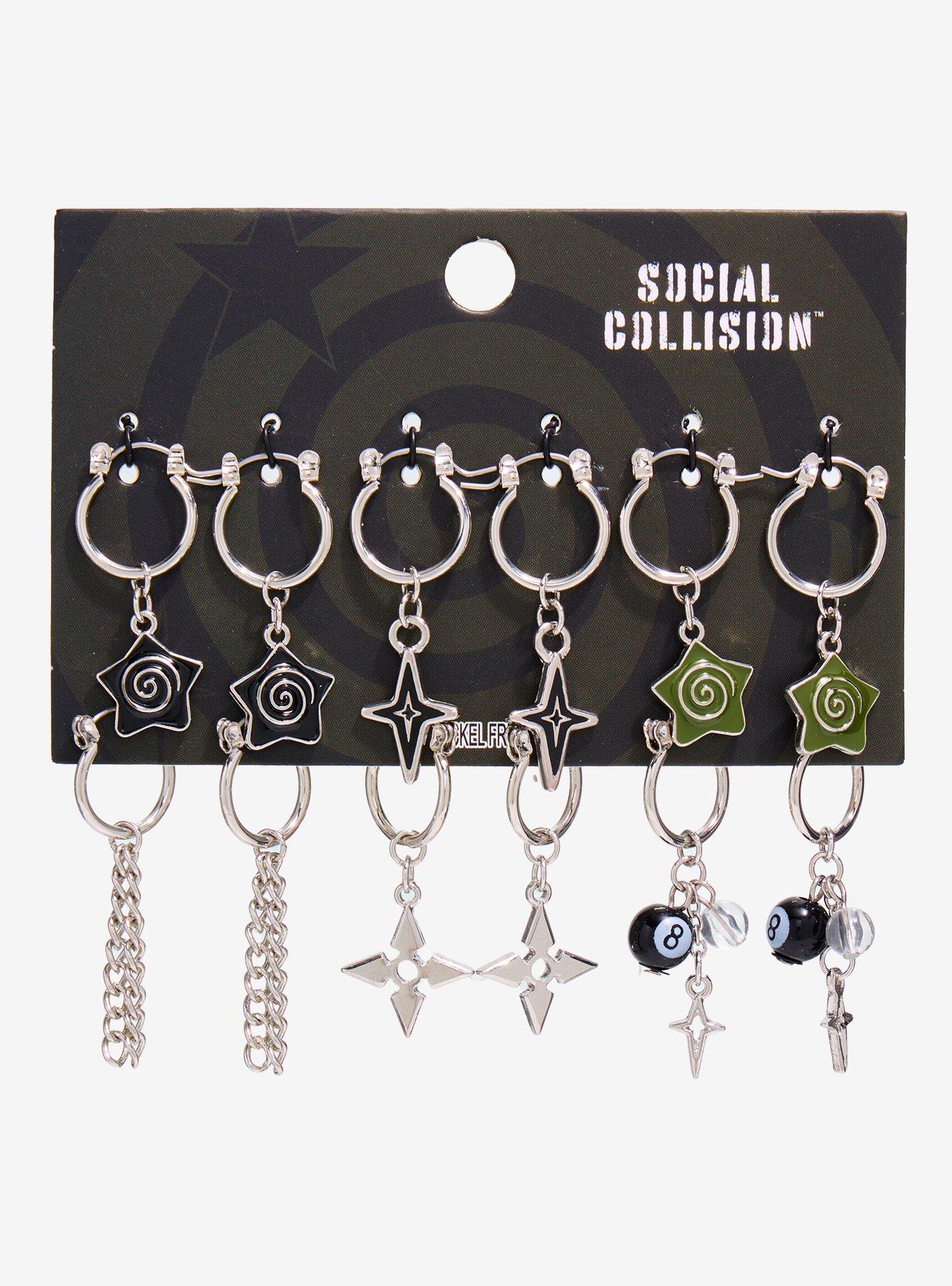 Social Collision Spiral Star Charm Earring Set, , hi-res