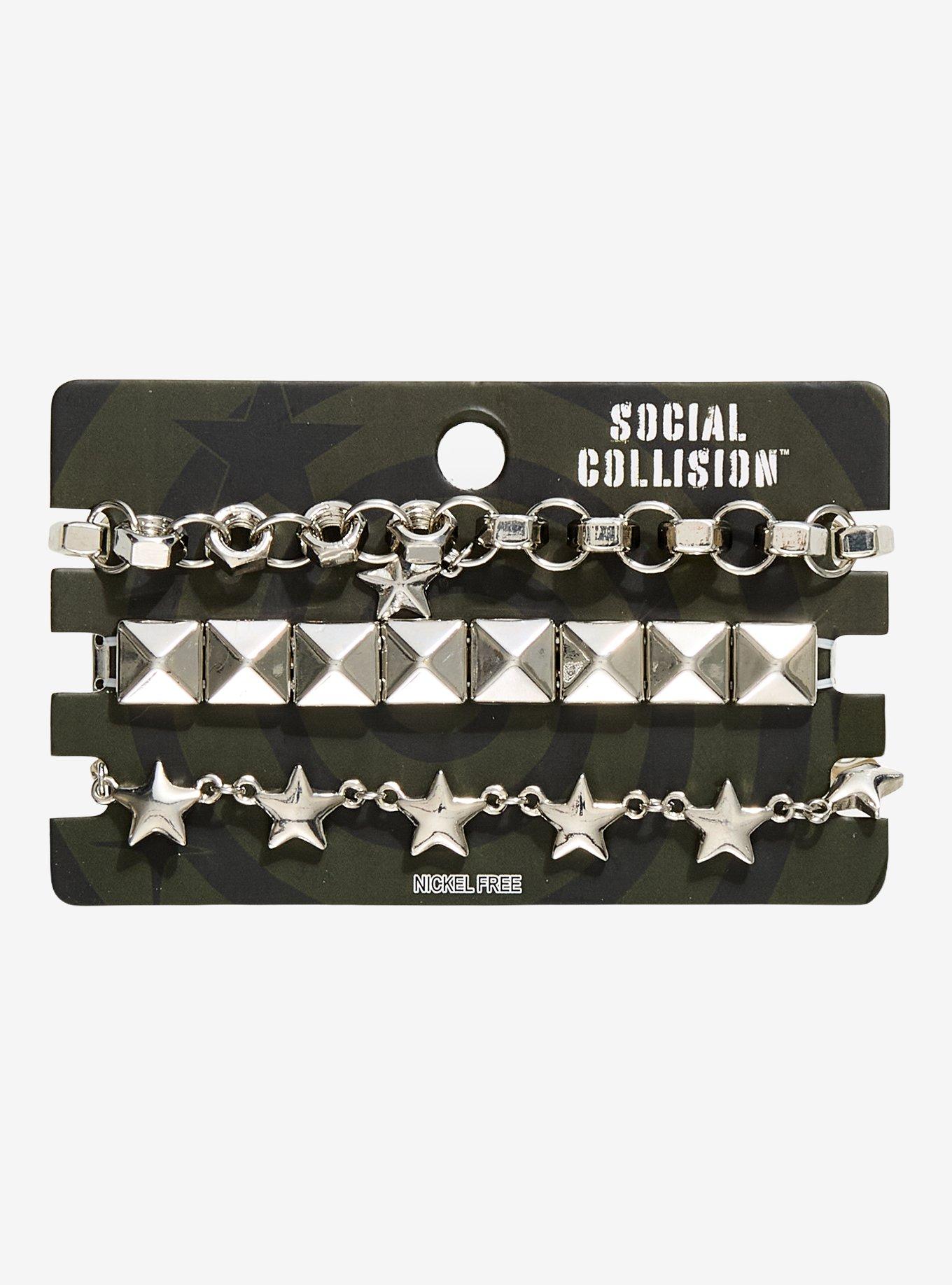 Social Collision Pyramid Stud Star Bracelet Set, , hi-res