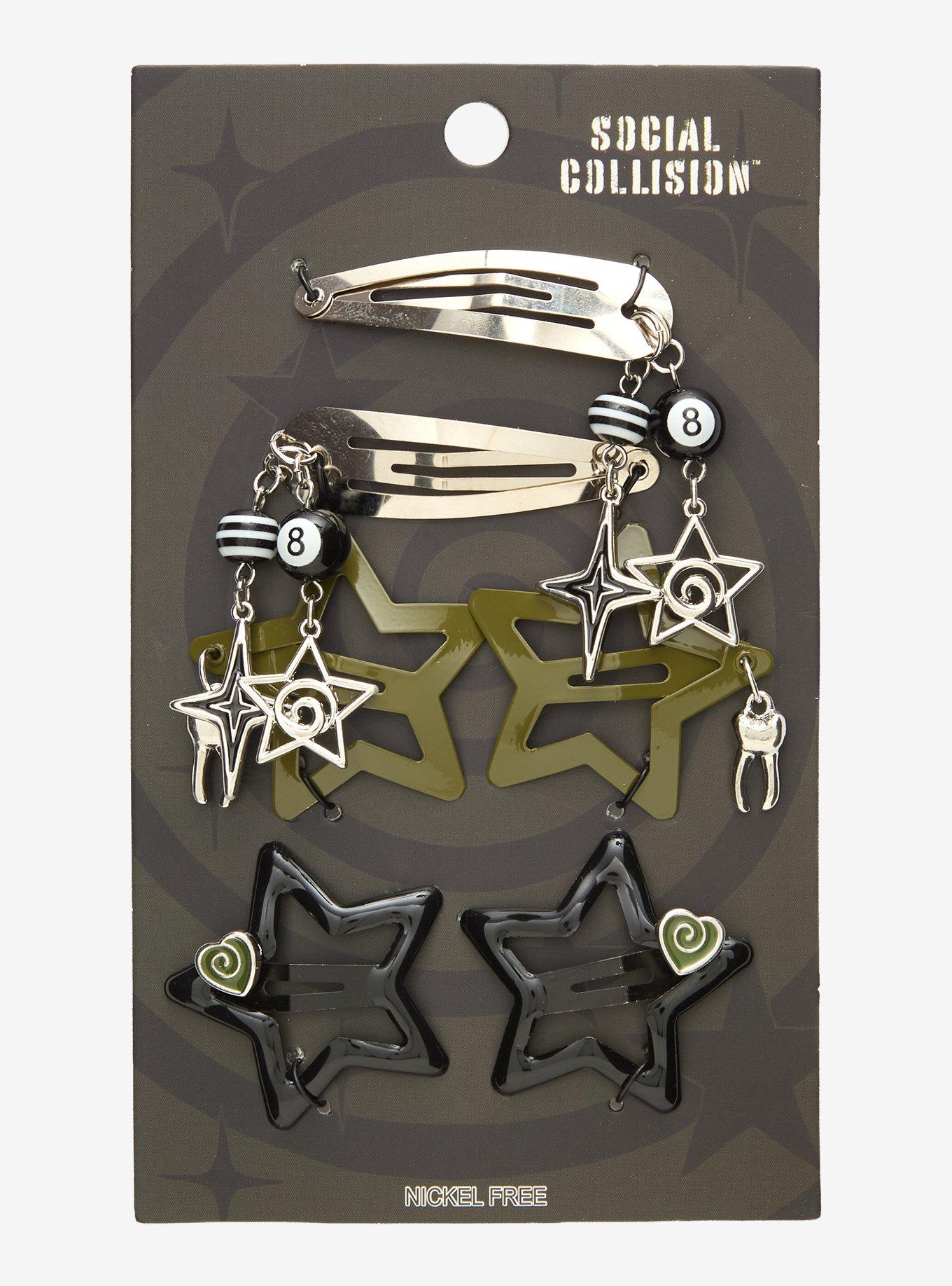 Social Collision 8-Ball Star Hair Clip Set, , hi-res