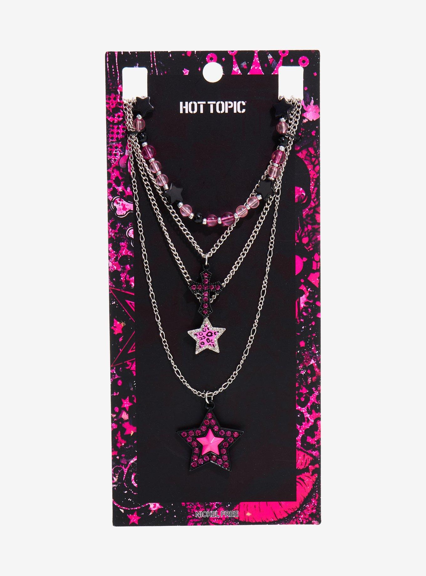 Pink & Black Star Cross Necklace Set, , hi-res