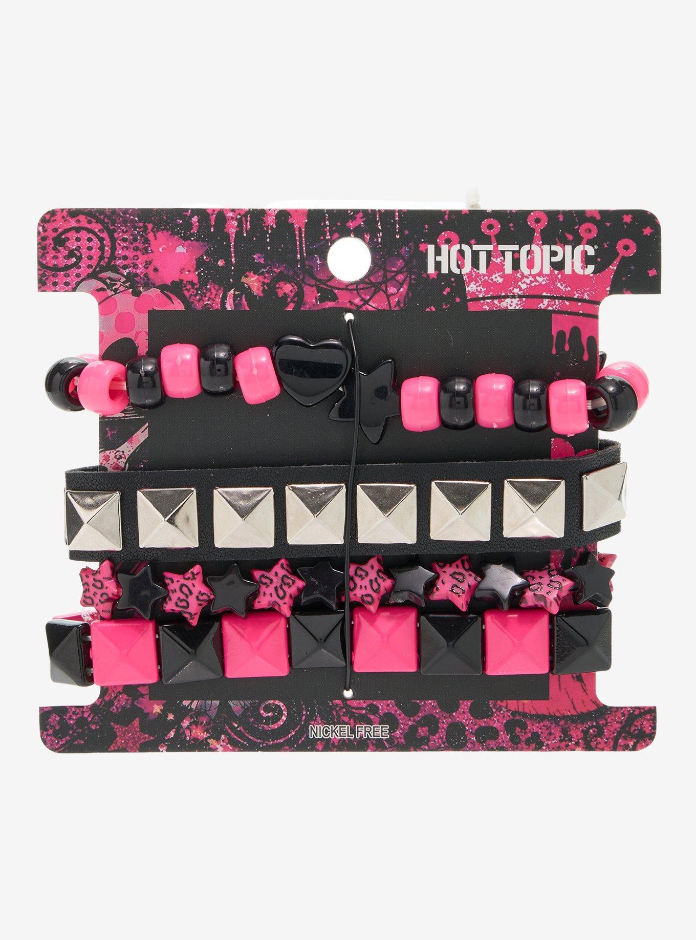Pink & Black Pyramid Stud Bracelet Set, , hi-res