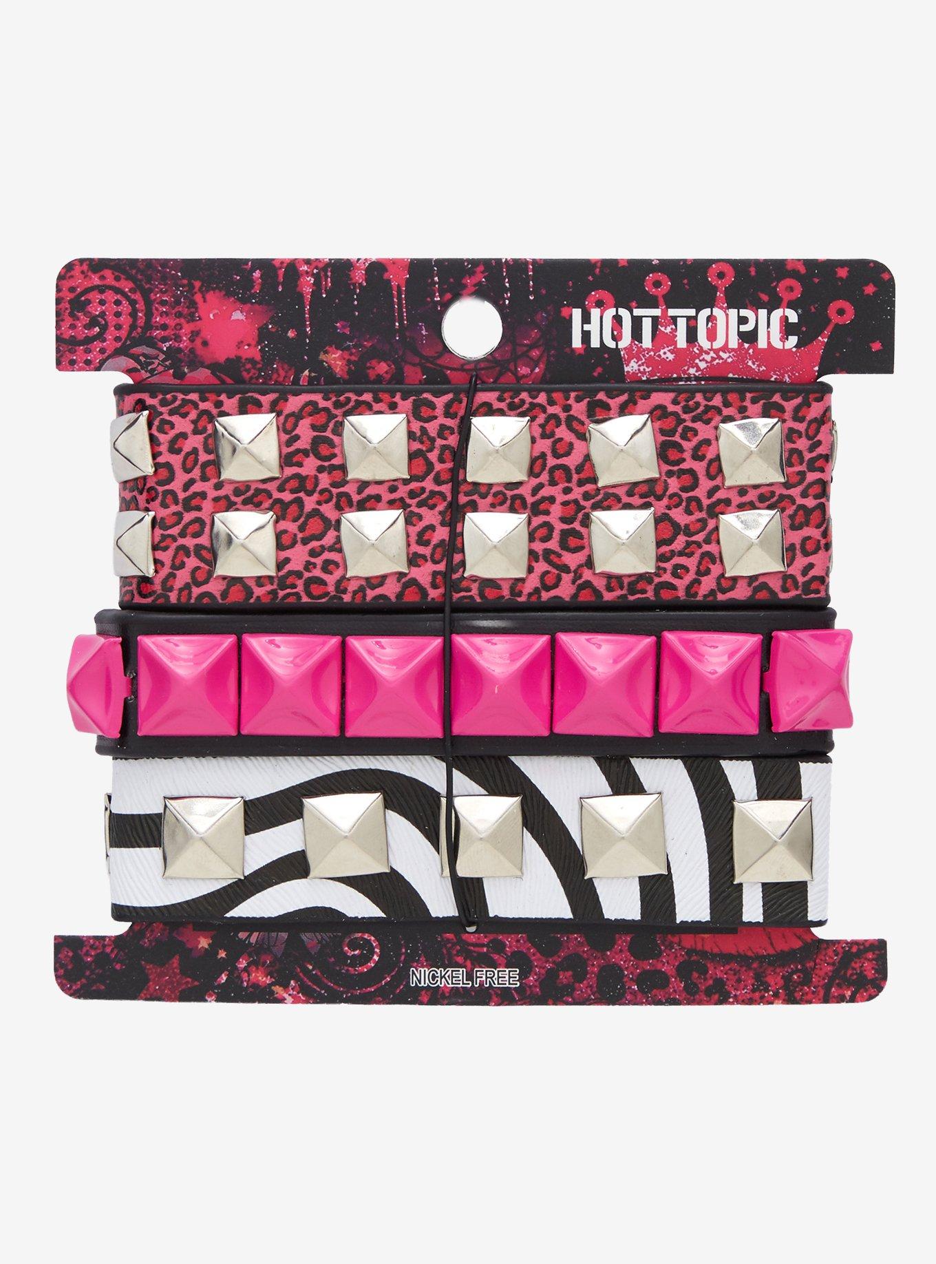 Zebra & Leopard Print Stud Cuff Bracelet Set, , hi-res