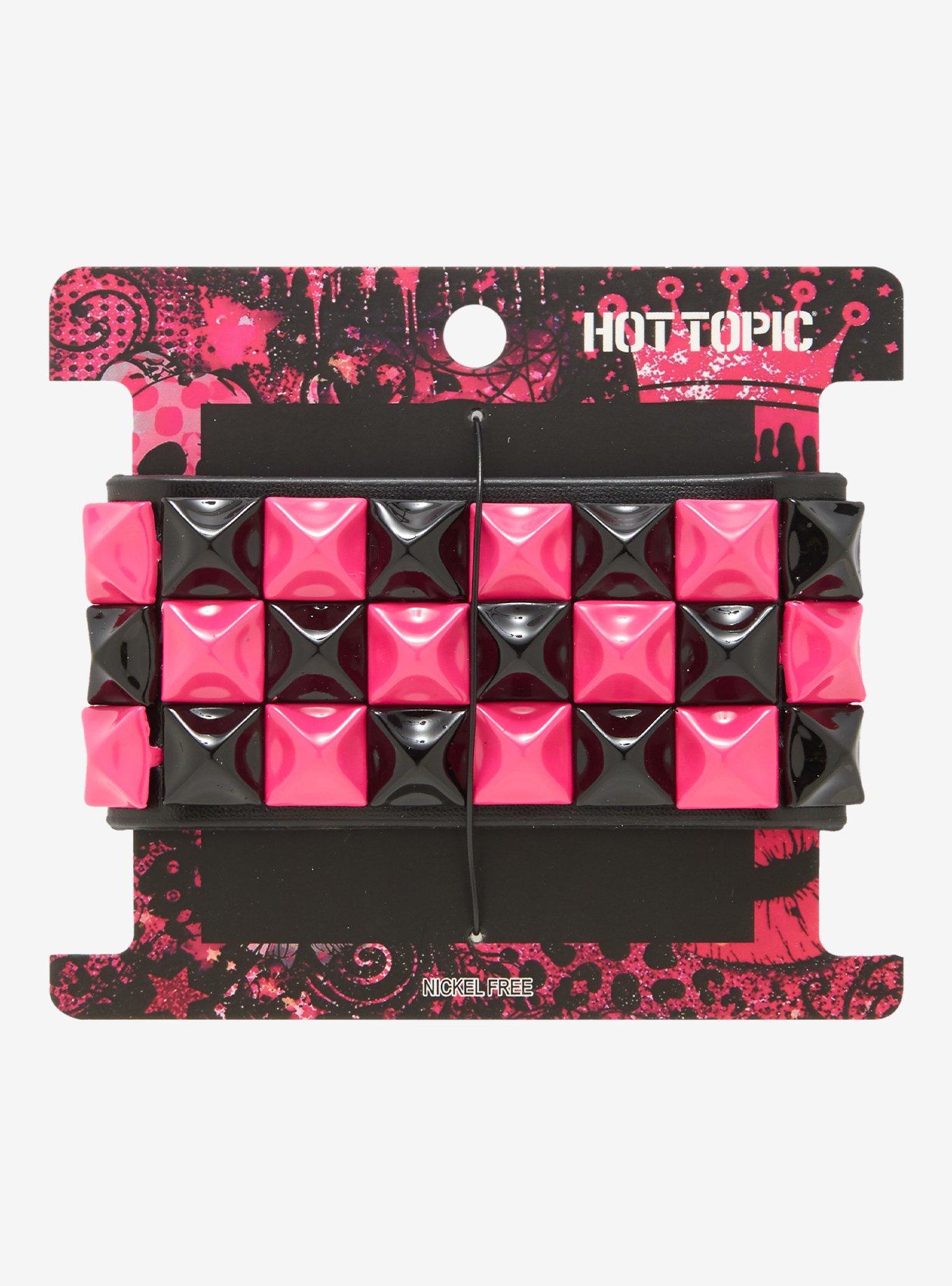 Pink & Black Pyramid Stud Cuff Bracelet, , hi-res