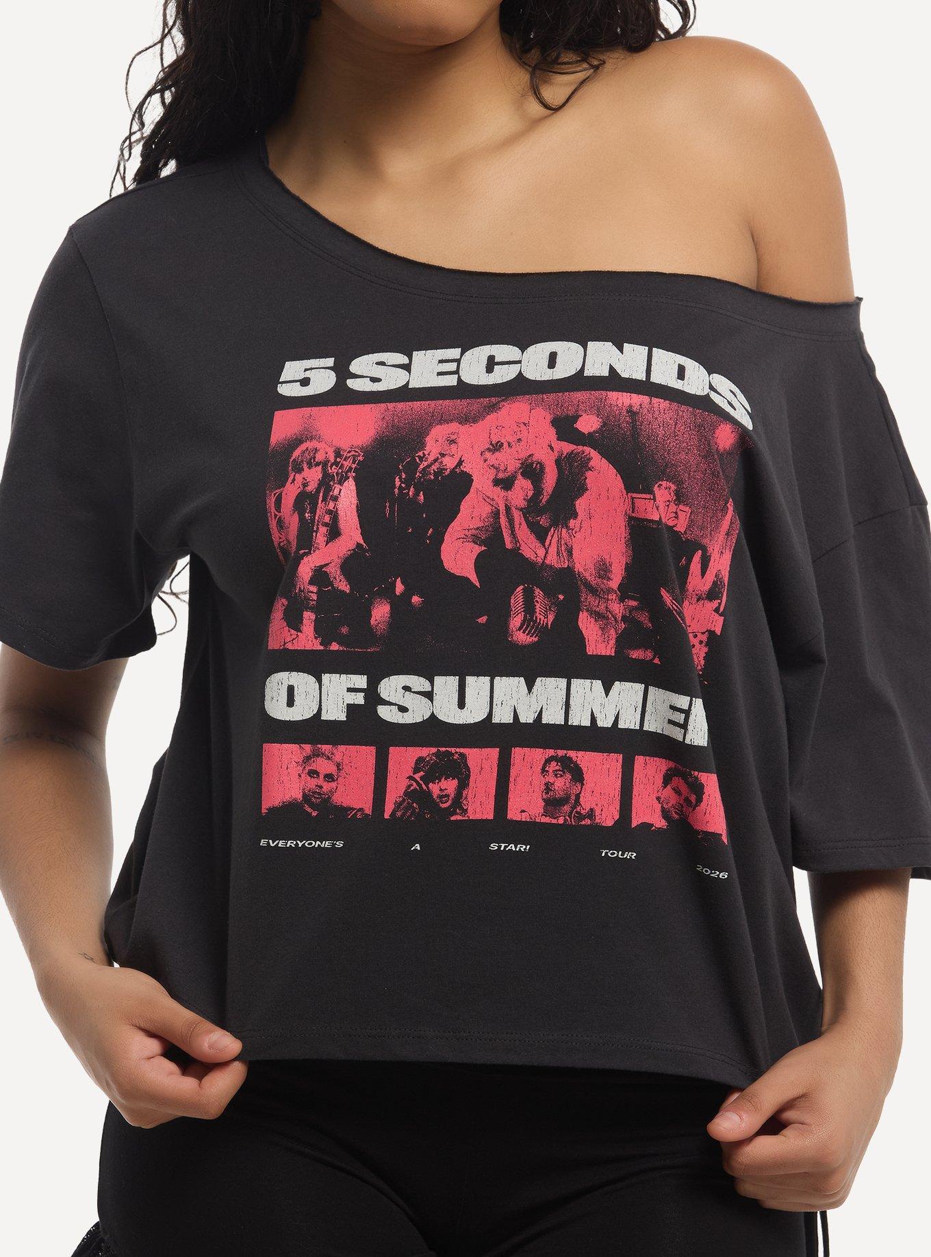 5 Seconds Of Summer Pink Portrait Girls Off-Shoulder T-Shirt, , hi-res